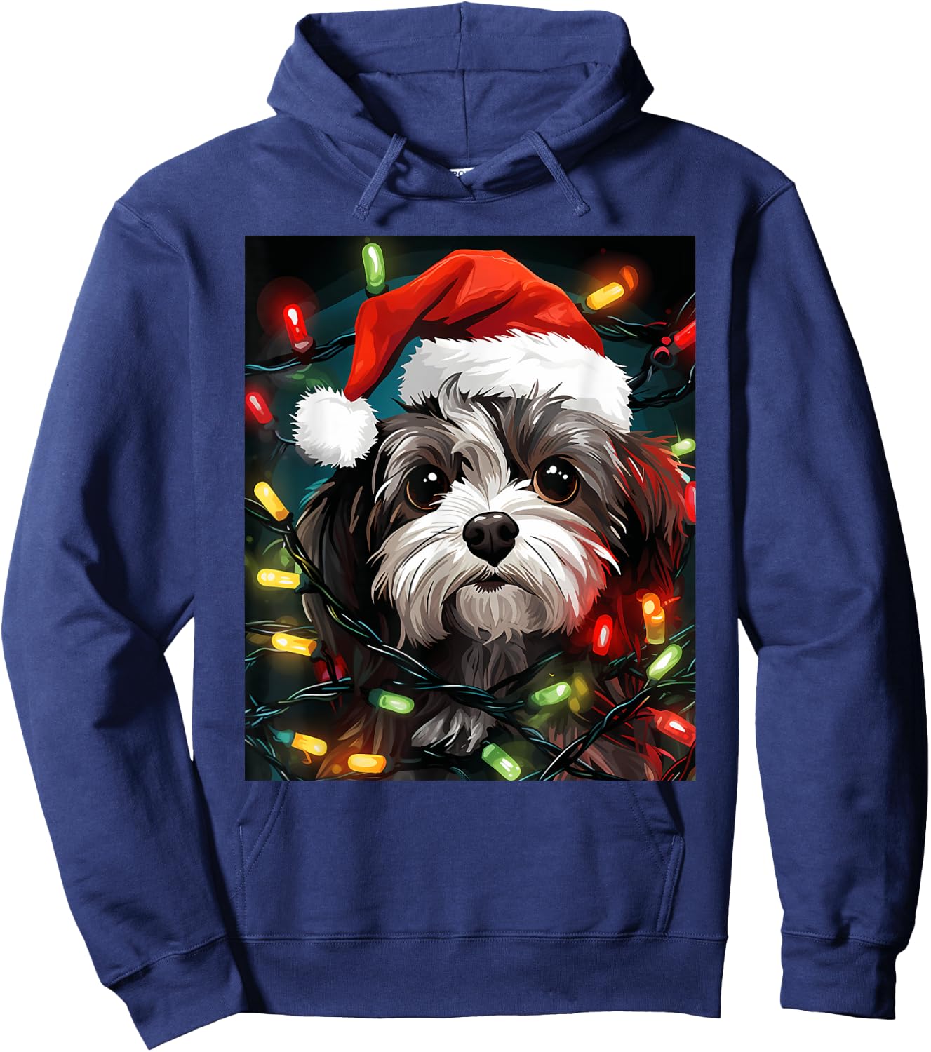 Xmas Shichon Dog Tangled Christmas Lights Women Kids Hoodie - Hoodie | Navy