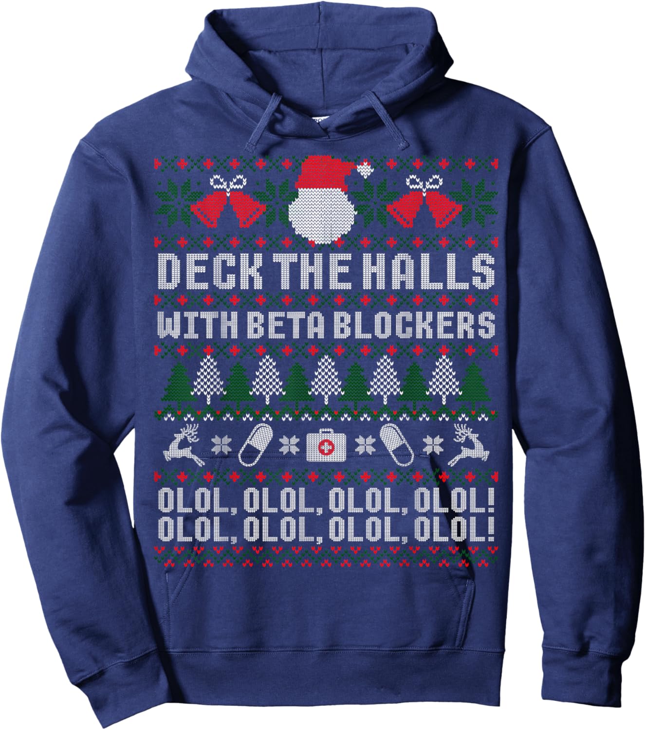 Deck The Halls Beta Blockers Nurse Christmas Ugly Sweater Hoodie - Hoodie | Navy