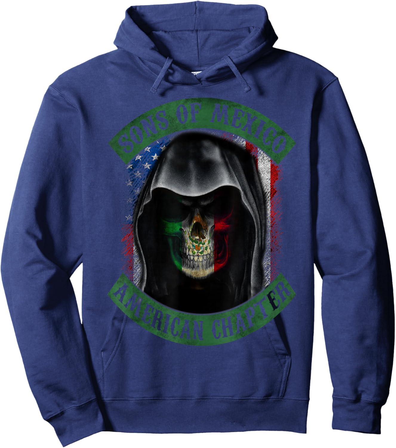 Sons Of Mexico, American Chapter, Mexican Skull USA Flag Women Men Hoodie - Hoodie | Navy
