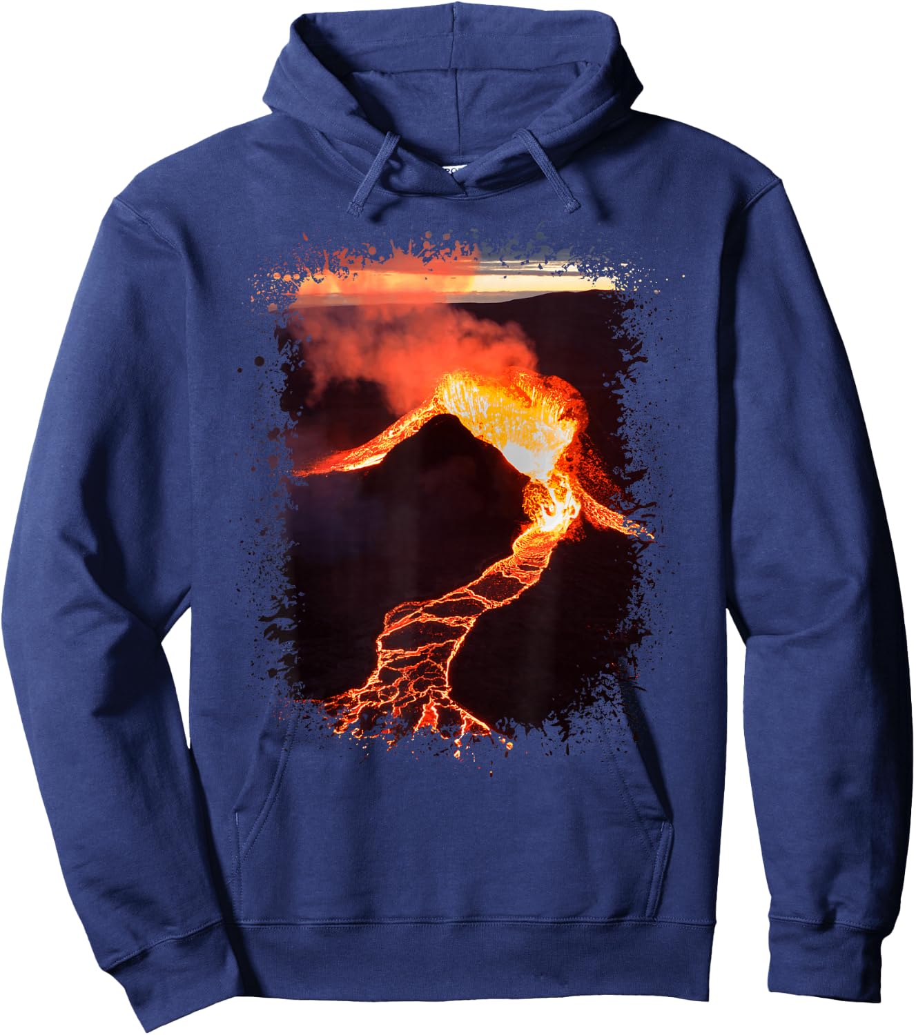 Volcano In Iceland With Lava Flow Photo Splatter Art Design Hoodie - Hoodie | Navy