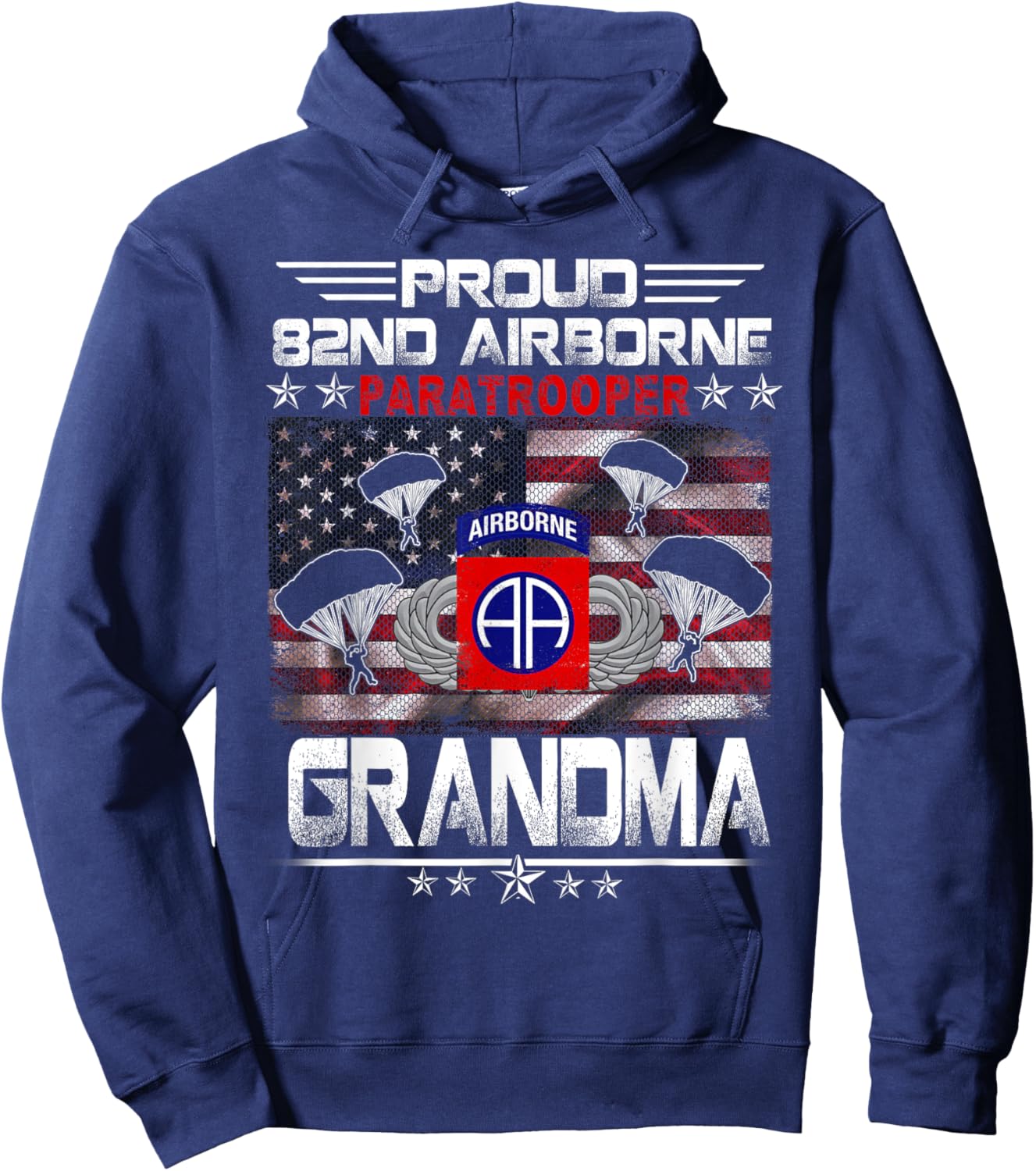 Proud 82nd Airborne Paratrooper Grandma US Flag - Veterans Hoodie - Hoodie | Navy