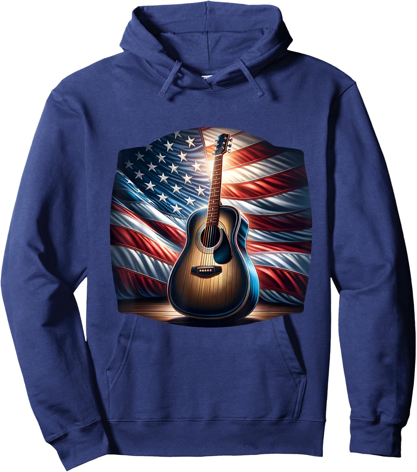 Guitar USA Flag America Independence Day 4th July Musician Kids Men Hoodie - Hoodie | Navy
