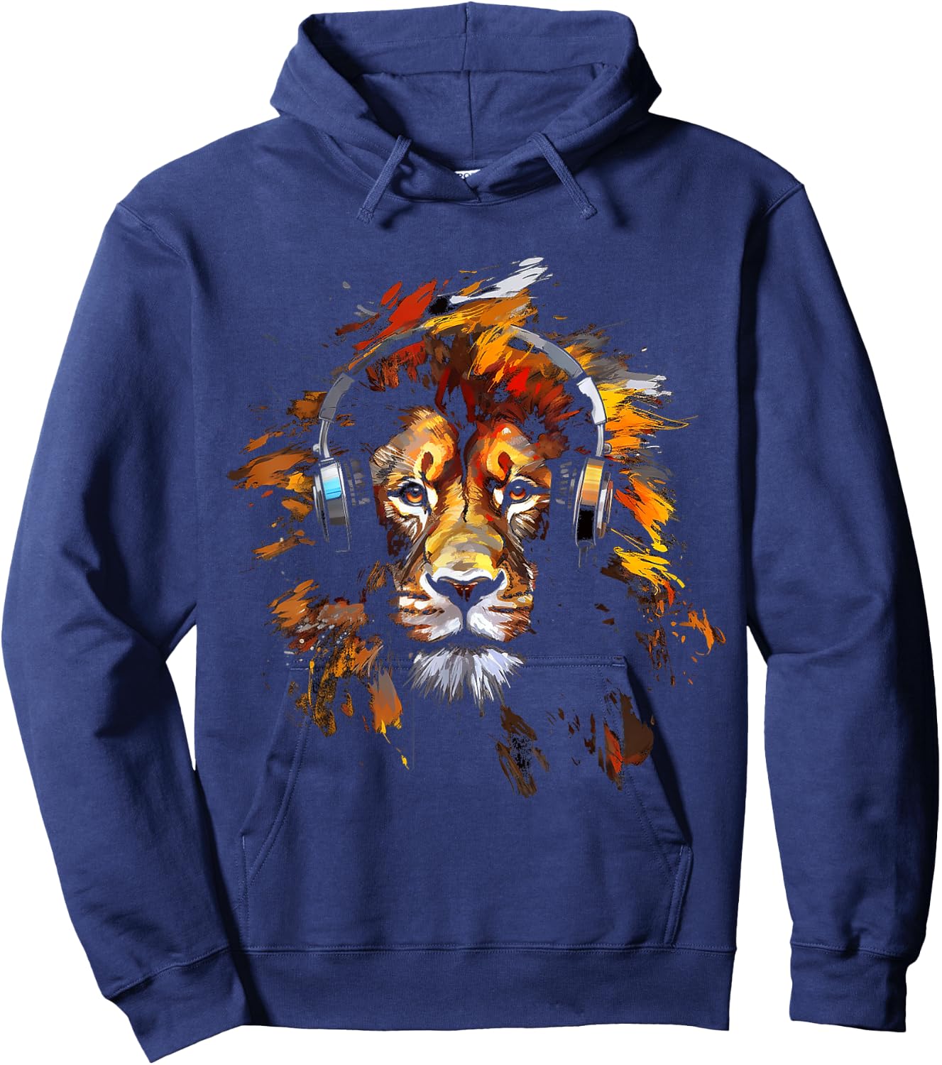 Lion Headphones Animal Motif Music Artwork Lion Hoodie - Hoodie | Navy