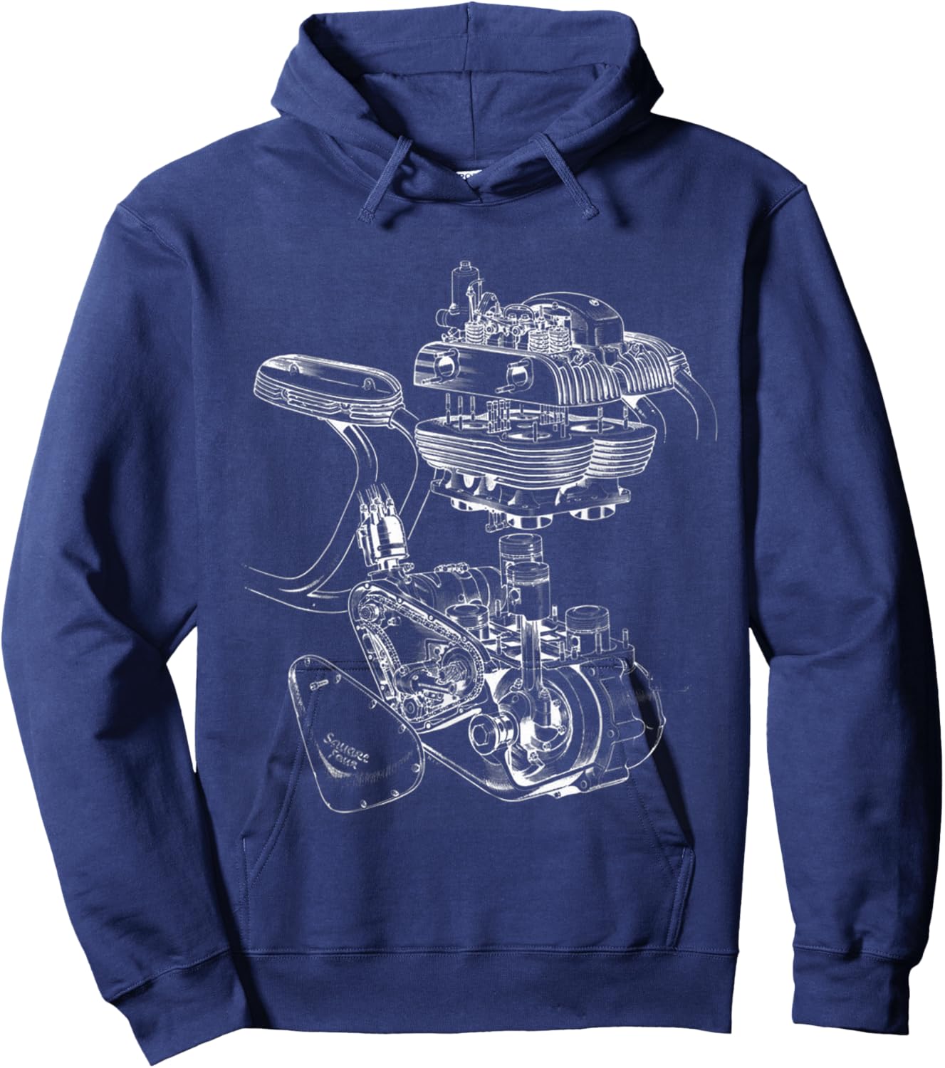 Ariel Square Four Motorcycle Engine Cutaway Hoodie - Hoodie | Navy