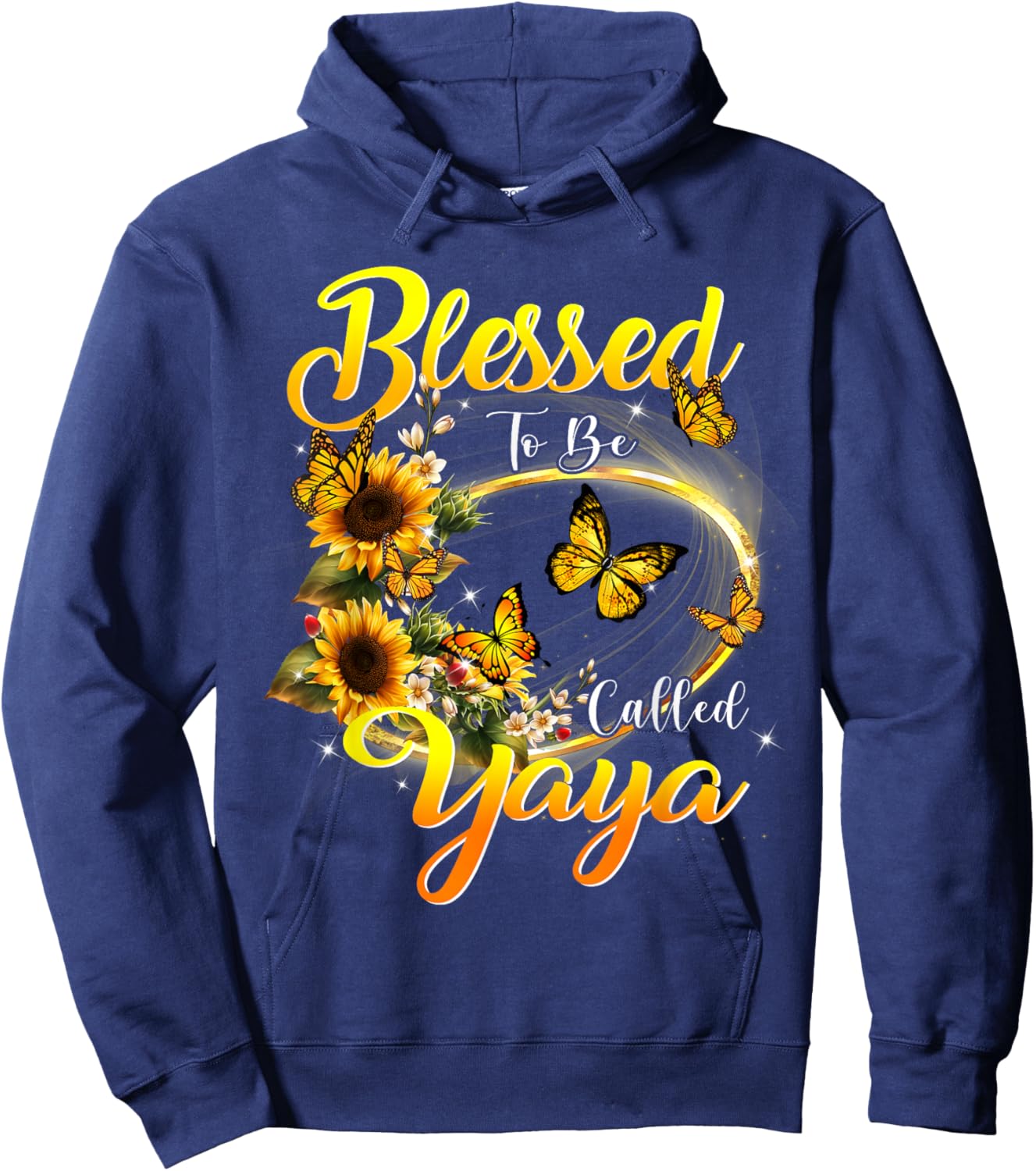 Blessed to be called Yaya Shirt Sunflower Lovers Grandma Hoodie - Hoodie | Navy