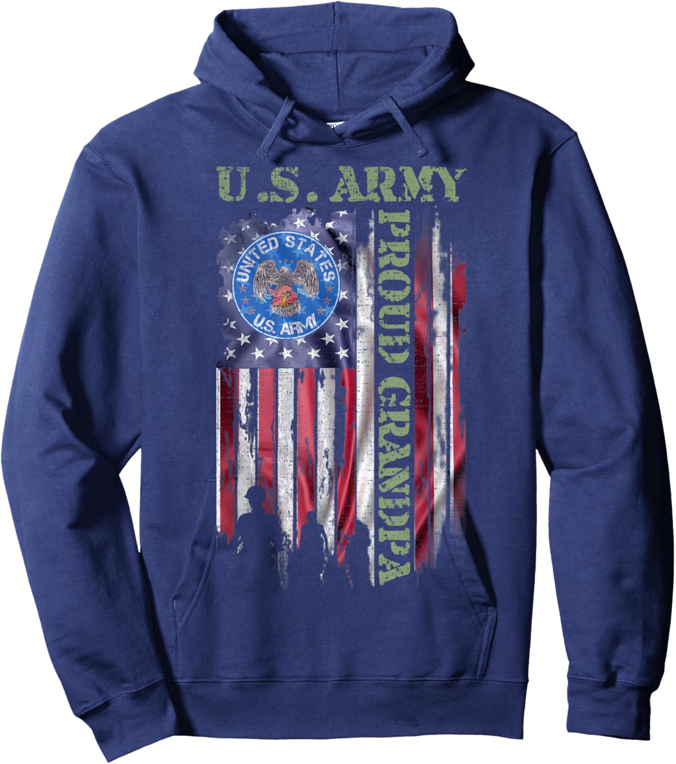 Vintage USA American Flag US Army Proud Veteran Grandpa Hoodie - Hoodie | Navy