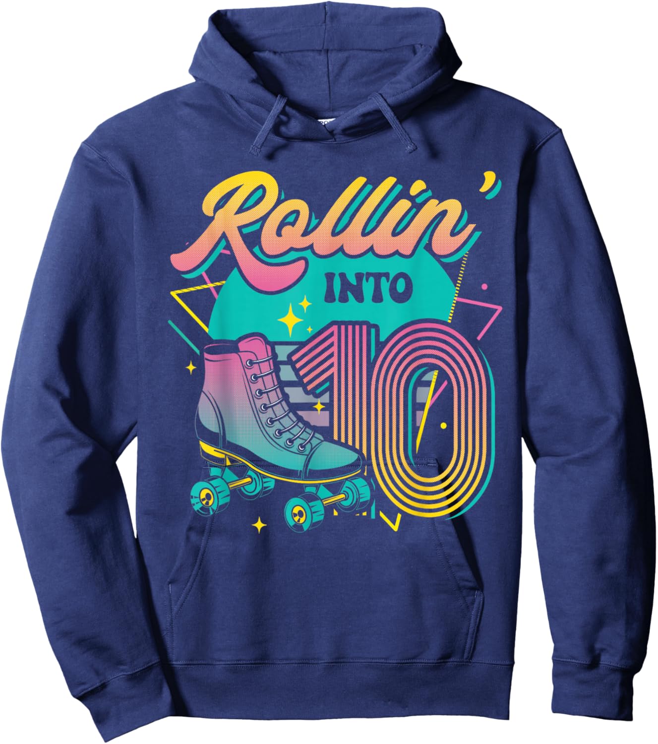 Roller Skate 10th Birthday Party Rolling into 10 Retro Girl Hoodie - Hoodie | Navy