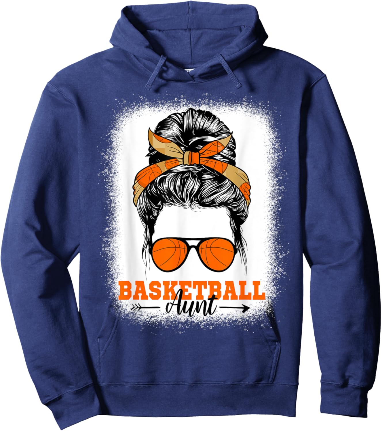 Basketball Aunt Messy Bun Bleached Auntie Mothers Day Ball Hoodie - Hoodie | Navy