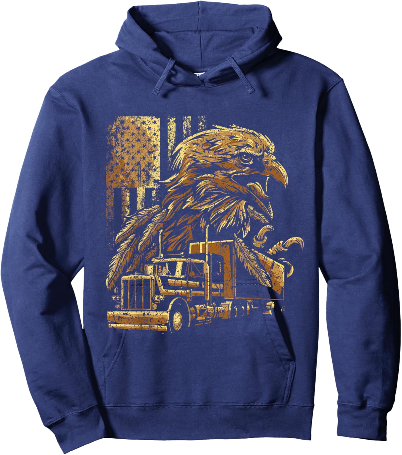 USA Flag Eagle Patriotic American Truck Driver Trucker Women Kids Men Hoodie - Hoodie | Navy