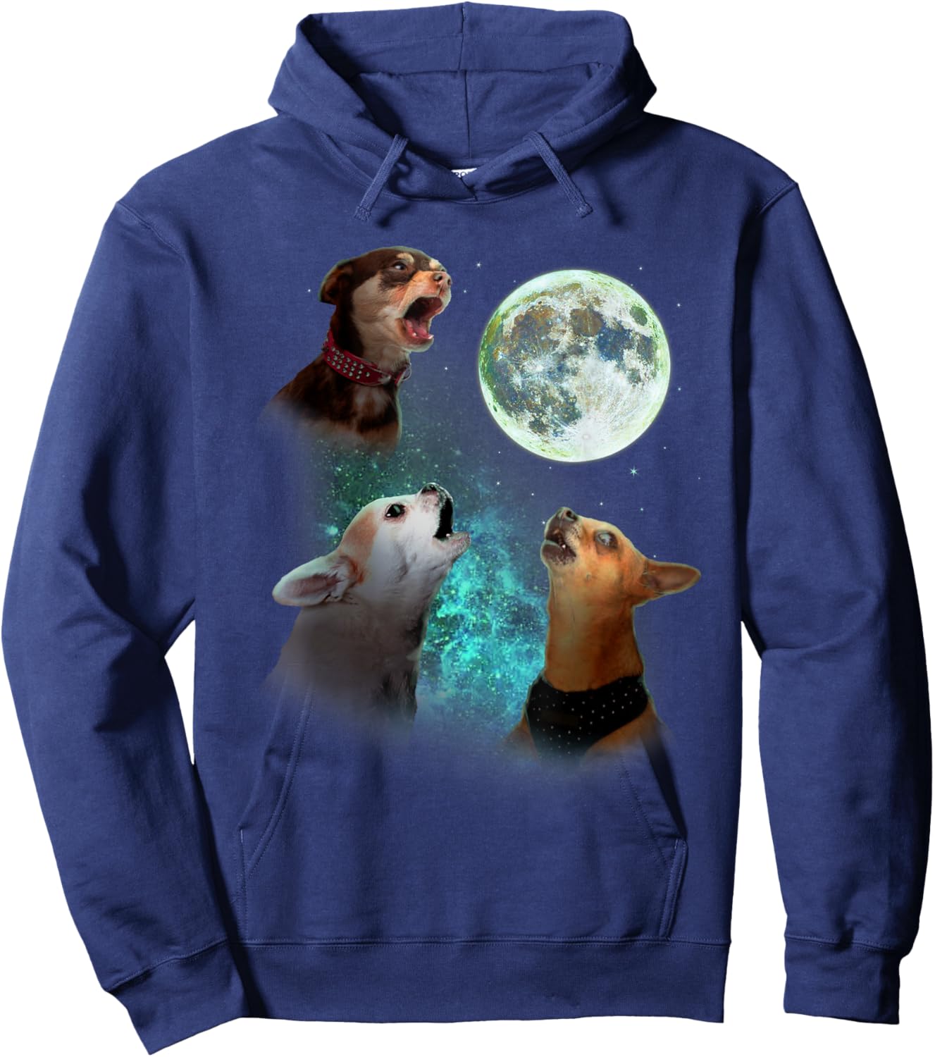Three Chihuahuas Howl At Moon 3 Wolfs - Funny Wolves Parody Hoodie - Hoodie | Navy