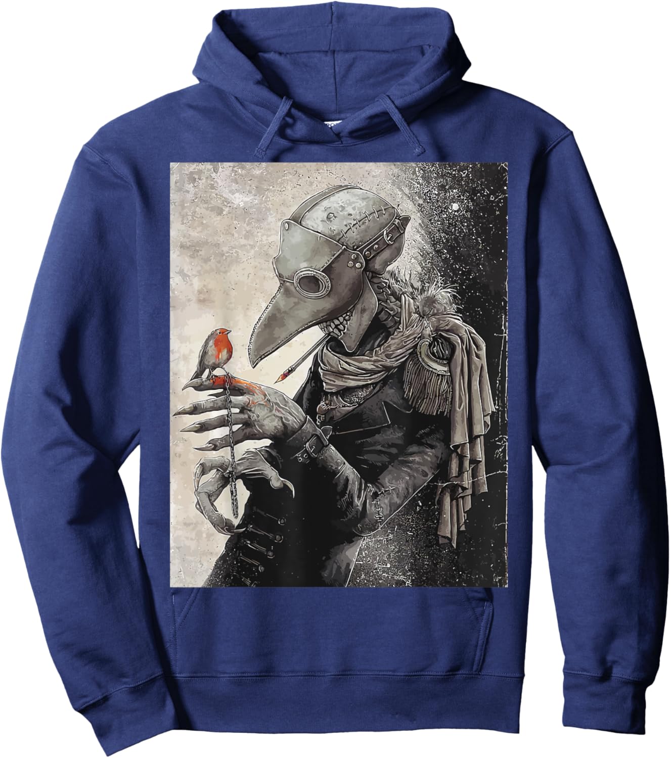 plague Doctor with little Bird Scary Grunge Goth Gothic Hoodie - Hoodie | Navy