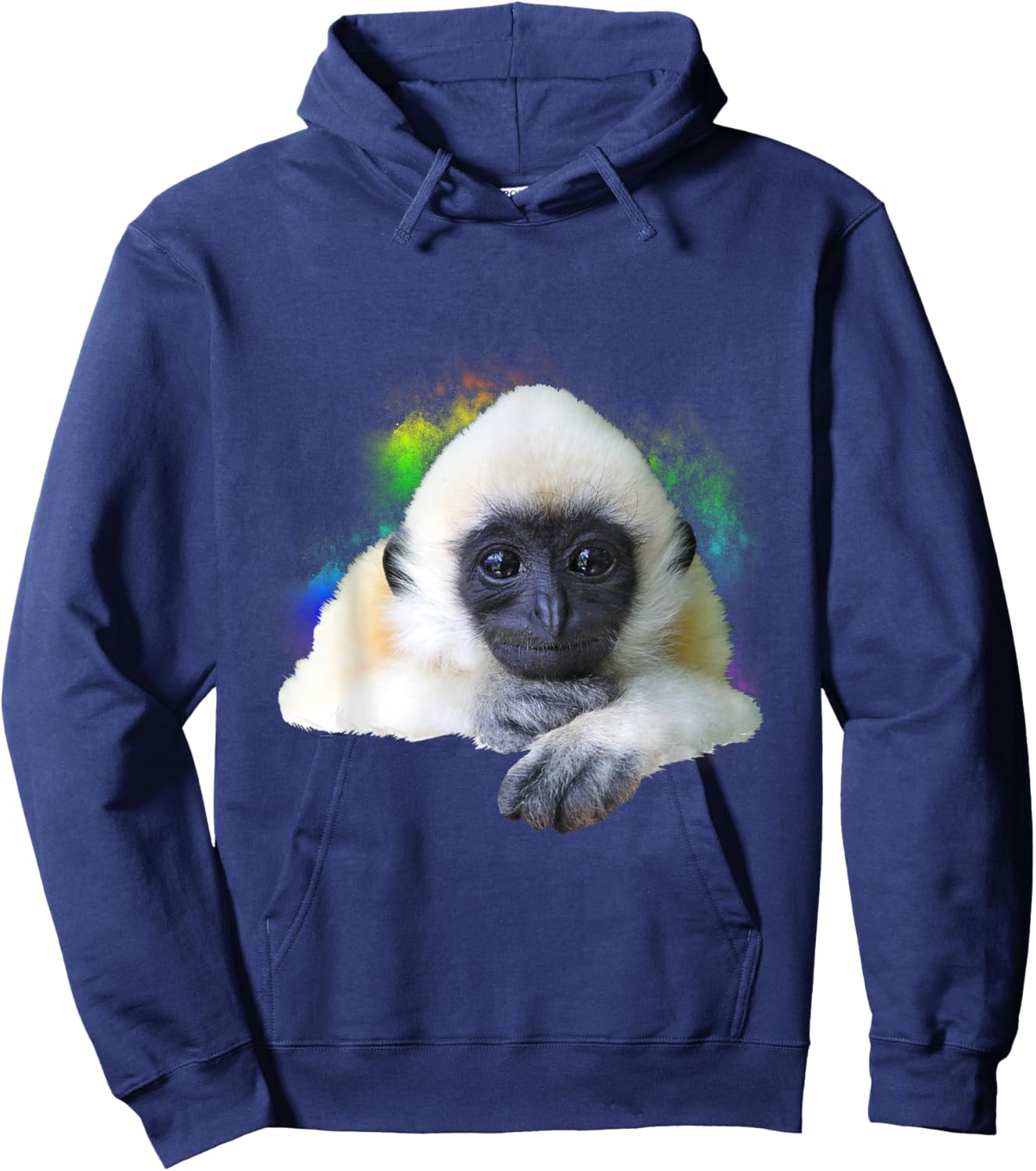 Gibbon Monkey Rainbow Cute Little Primate Animal Hoodie - Hoodie | Navy