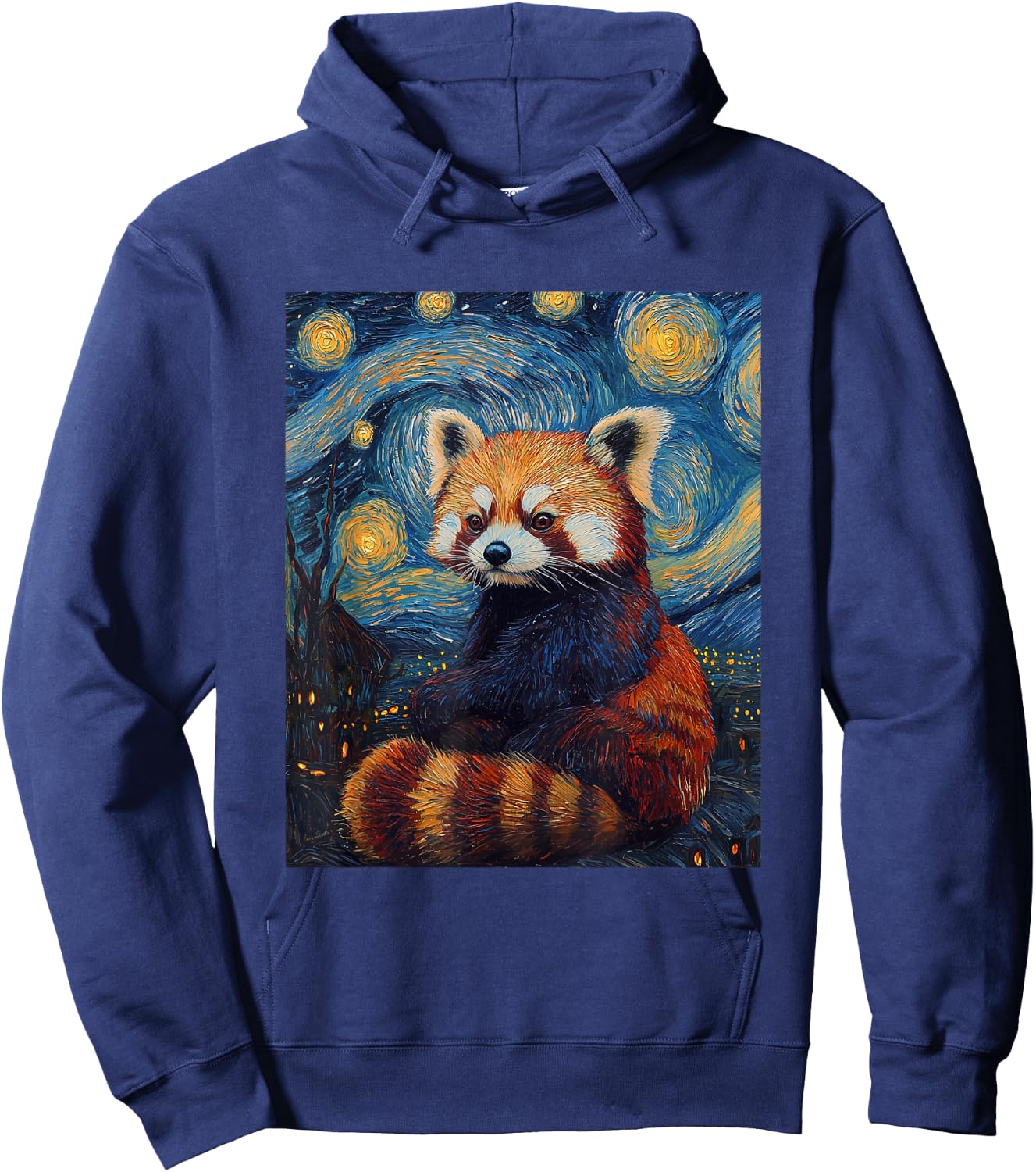 Cute Red Panda Bear - Van Gogh Style - Starry Night Graphic Hoodie - Hoodie | Navy