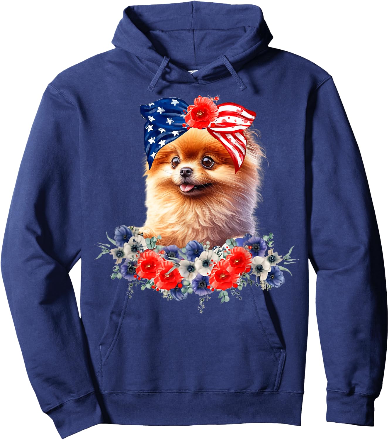 Pomeranian Dog Bandana American Flag 4th Of July Hoodie - Hoodie | Navy