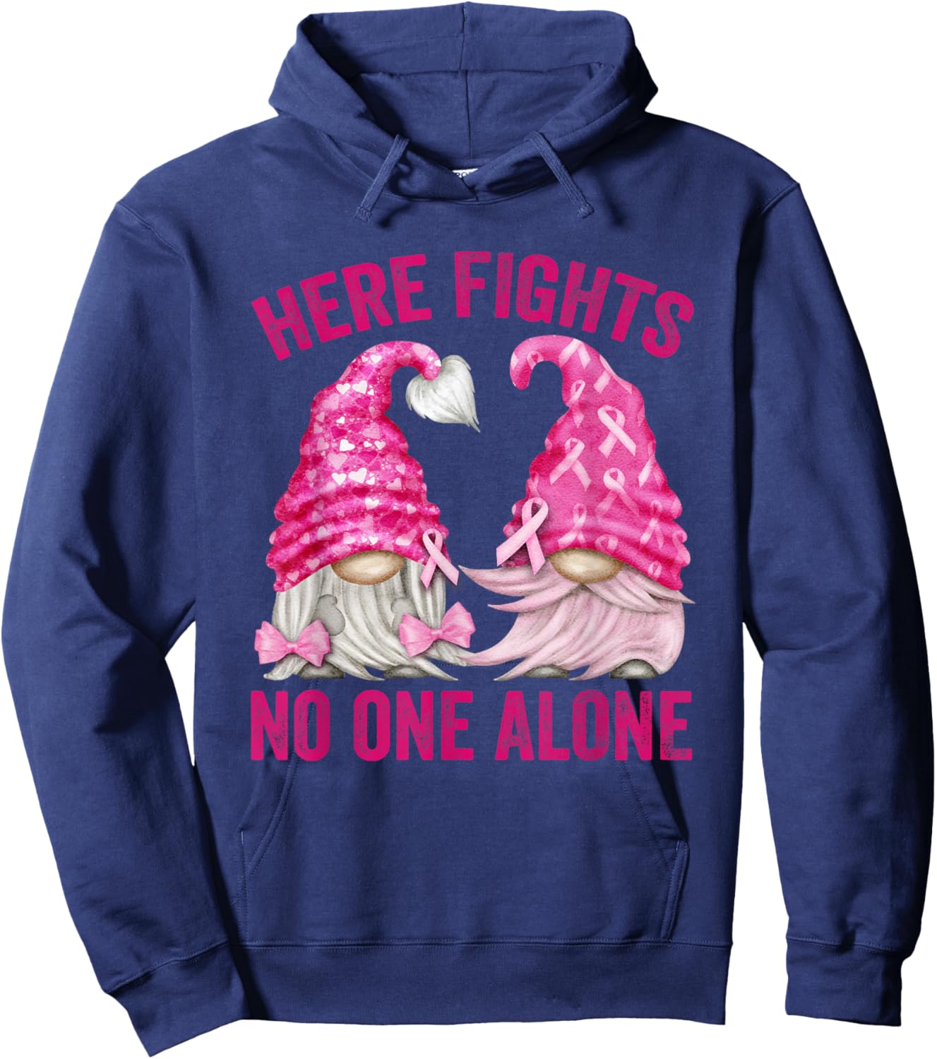 Wear Pink For Breast Cancer Awareness With Cute Gnome Hoodie - Hoodie | Navy