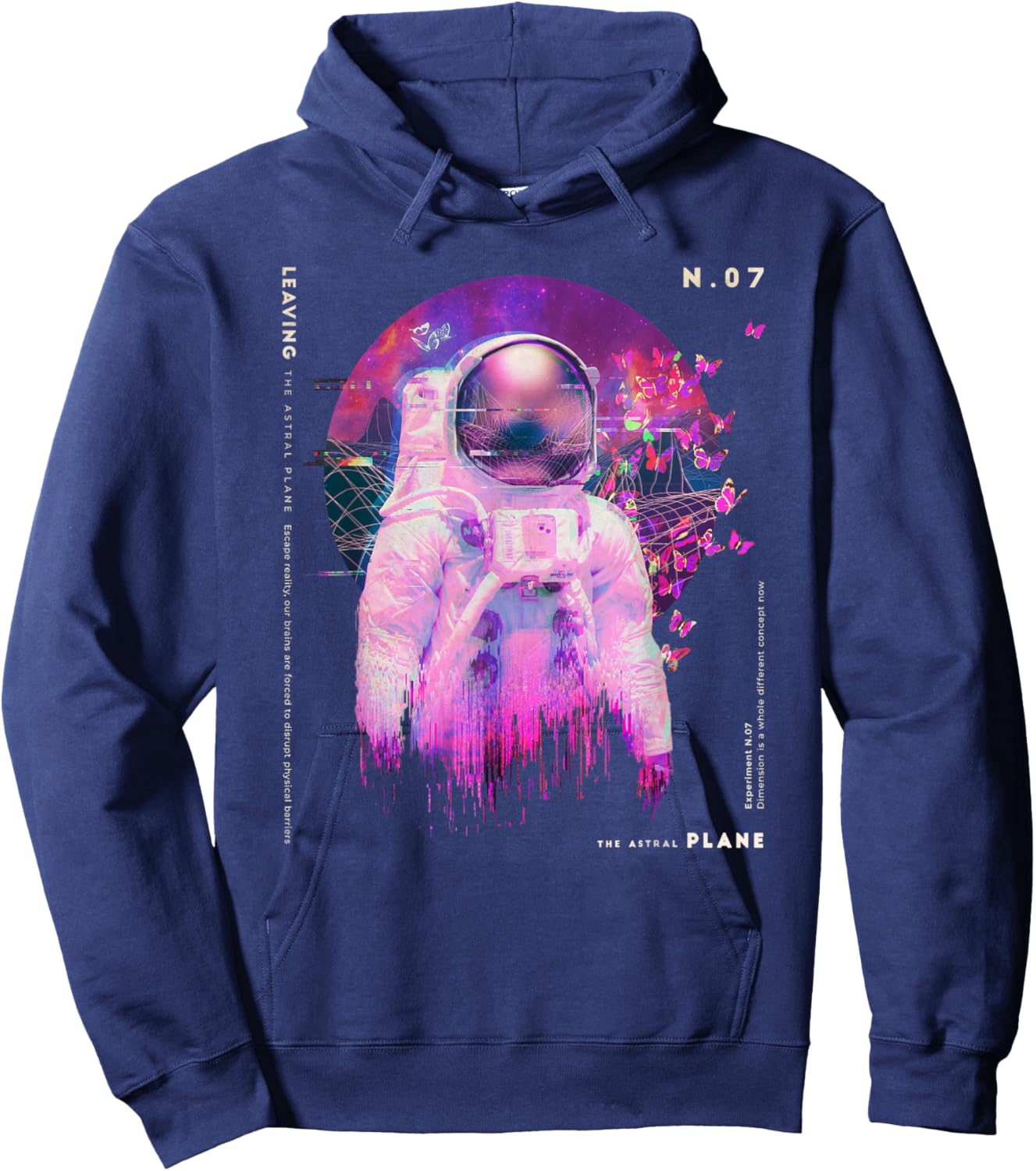 Astronaut vs Butterflies l Glitch Japanese Vaporwave Style Hoodie - Hoodie | Navy