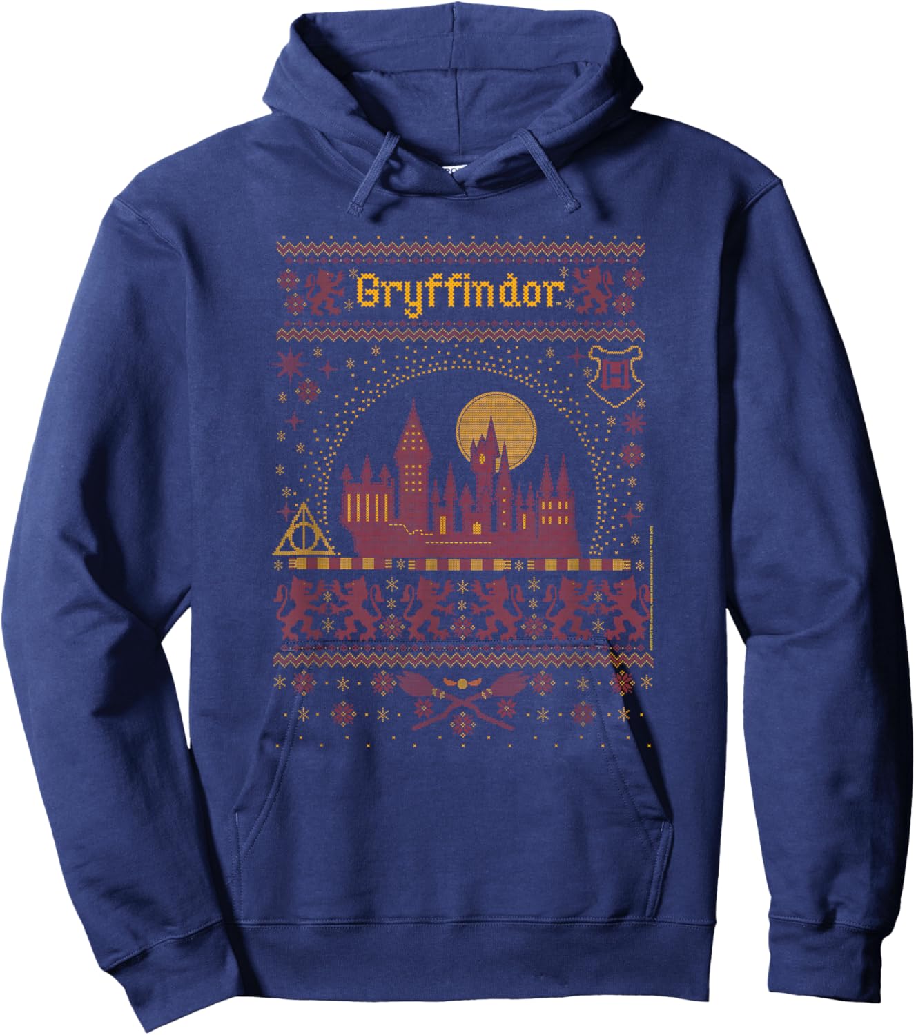 Harry Potter Gryffindor Ugly Christmas Sweater Pattern Hoodie - Hoodie | Navy