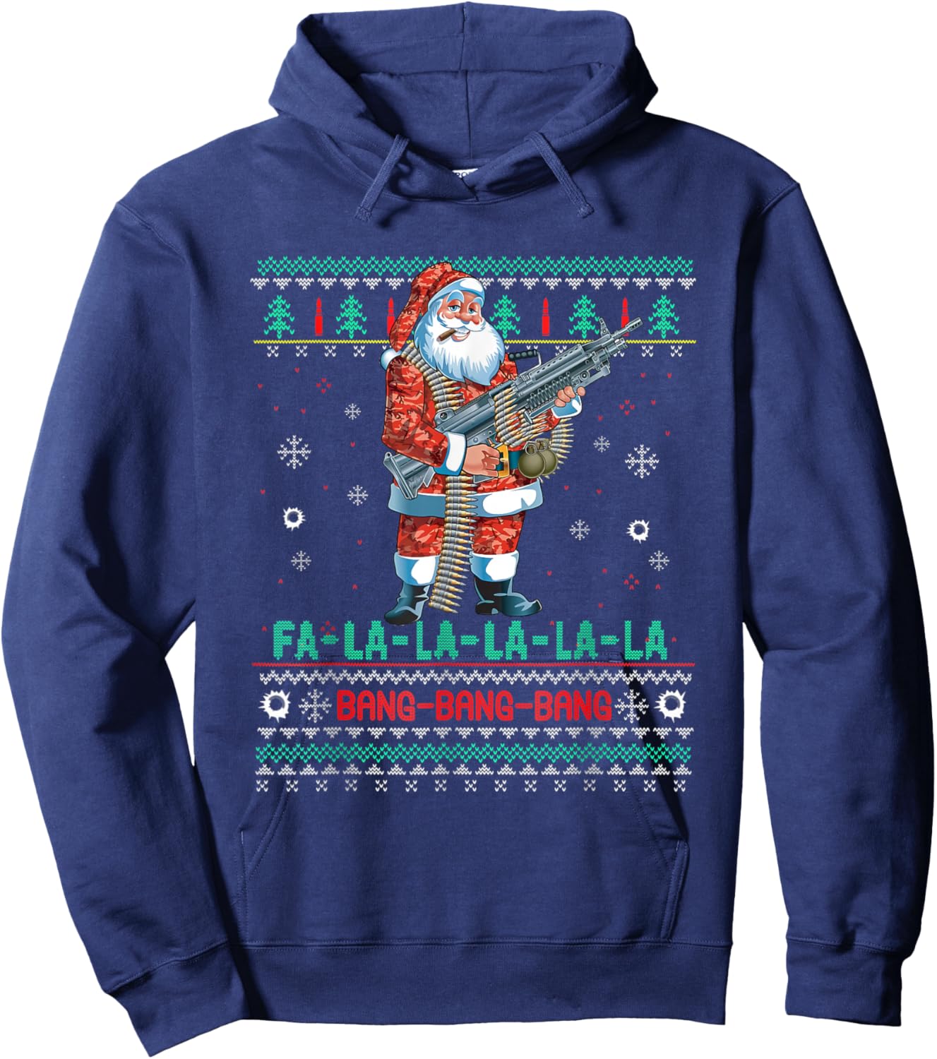 Machine Santa Claus Gun Lover Ugly Christmas Sweater Hoodie - Hoodie | Navy