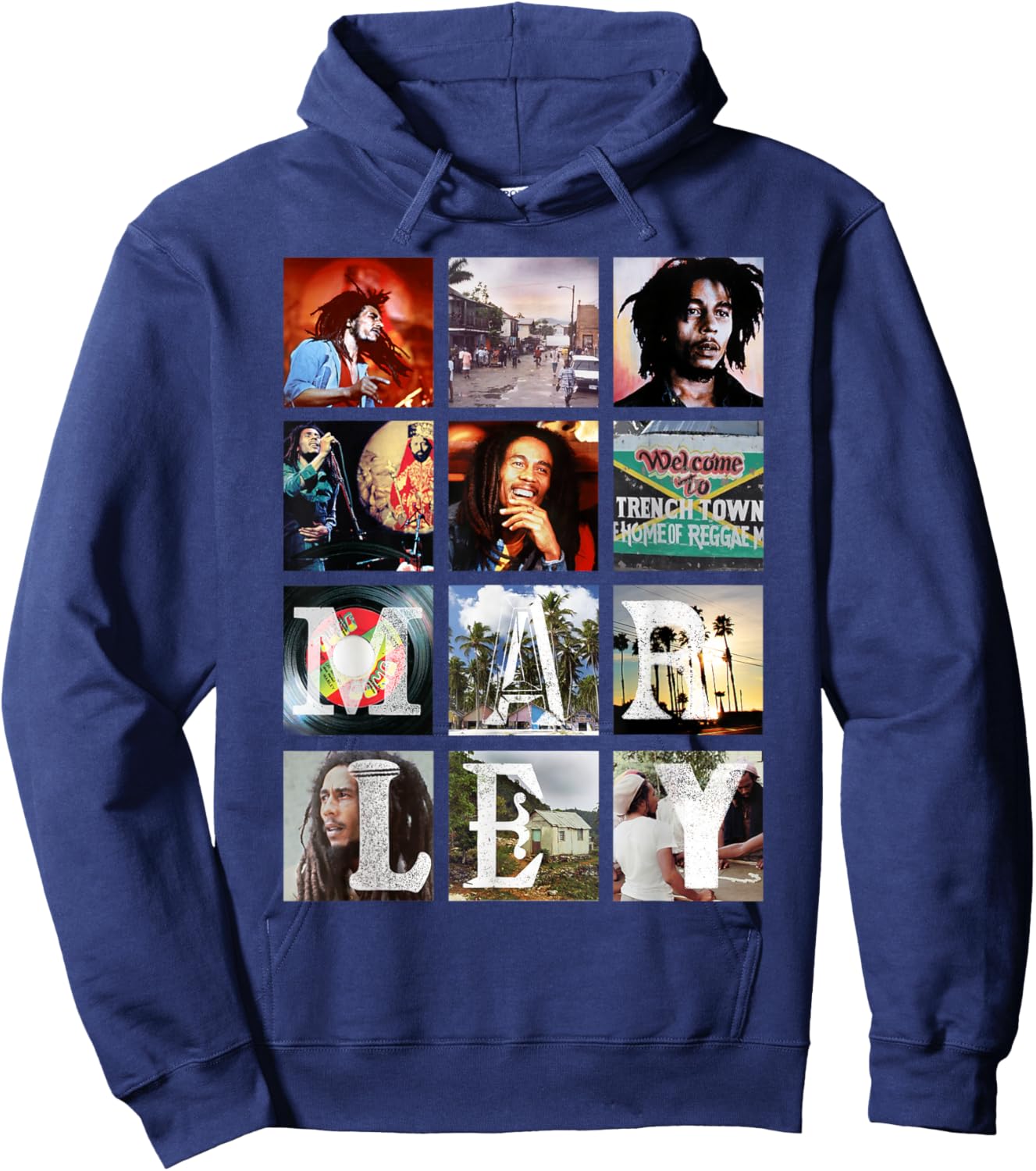 Bob Marley Block Images Hoodie - Hoodie | Navy