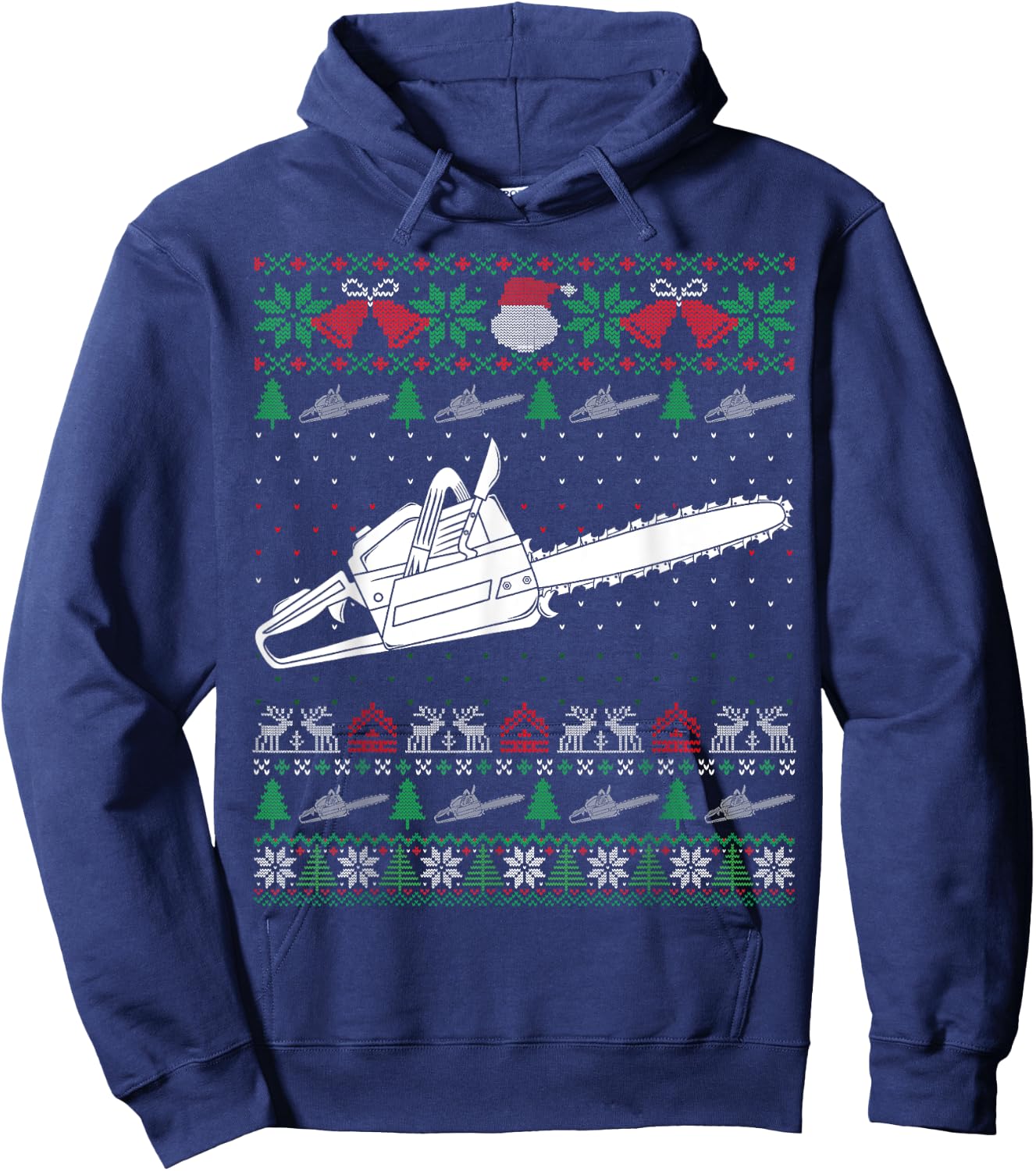 Funny Christmas Chainsaw Lovers Ugly Xmas Sweater Pajamas Hoodie - Hoodie | Navy