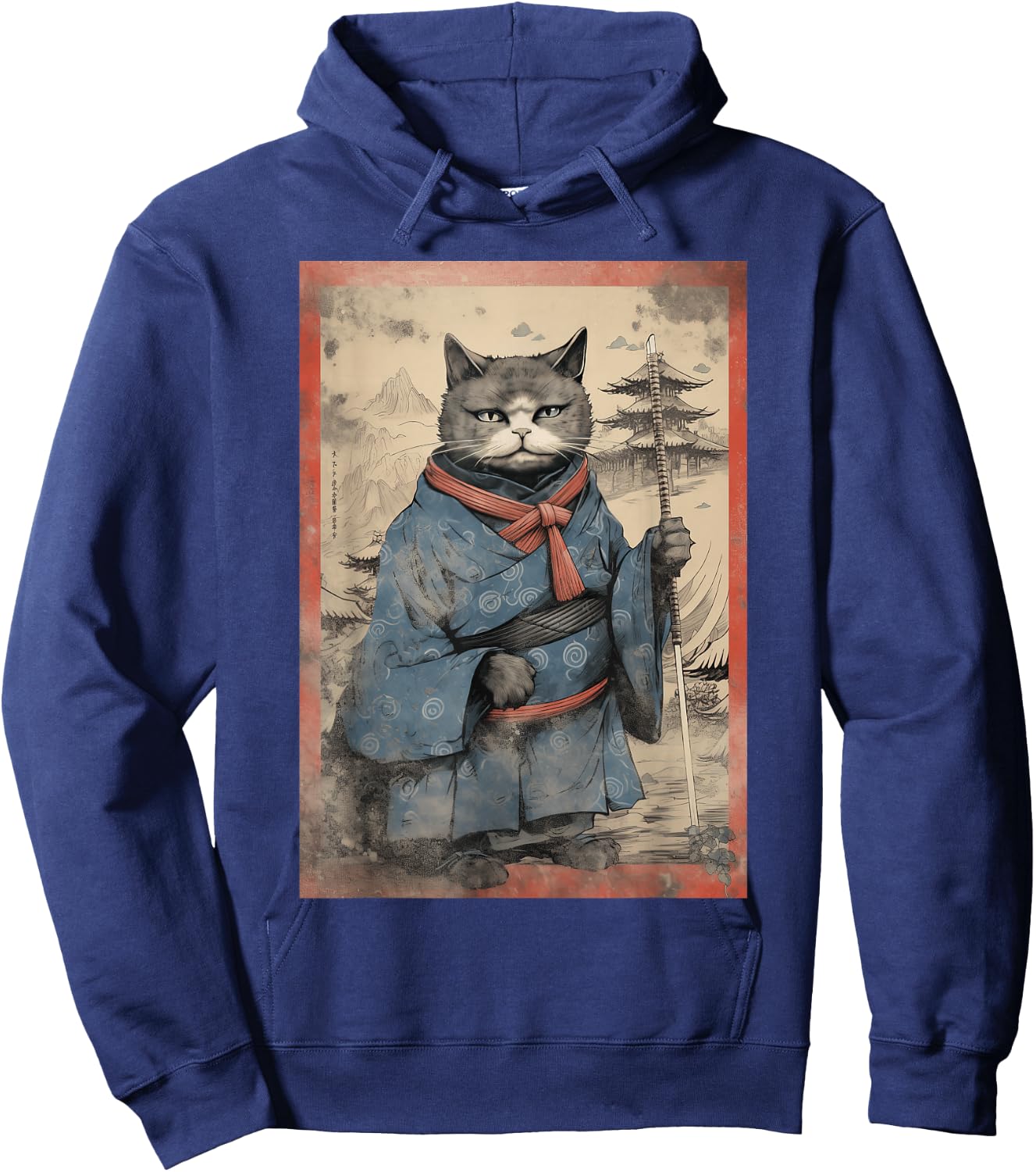 Japanese Art Cat Ninja Ukiyo-E Anime Style Samurai Hoodie - Hoodie | Navy