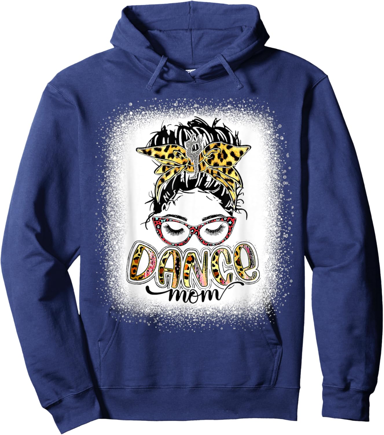 Dance Mom Leopard Messy Bun Bleached Women Mother's Day Hoodie - Hoodie | Navy