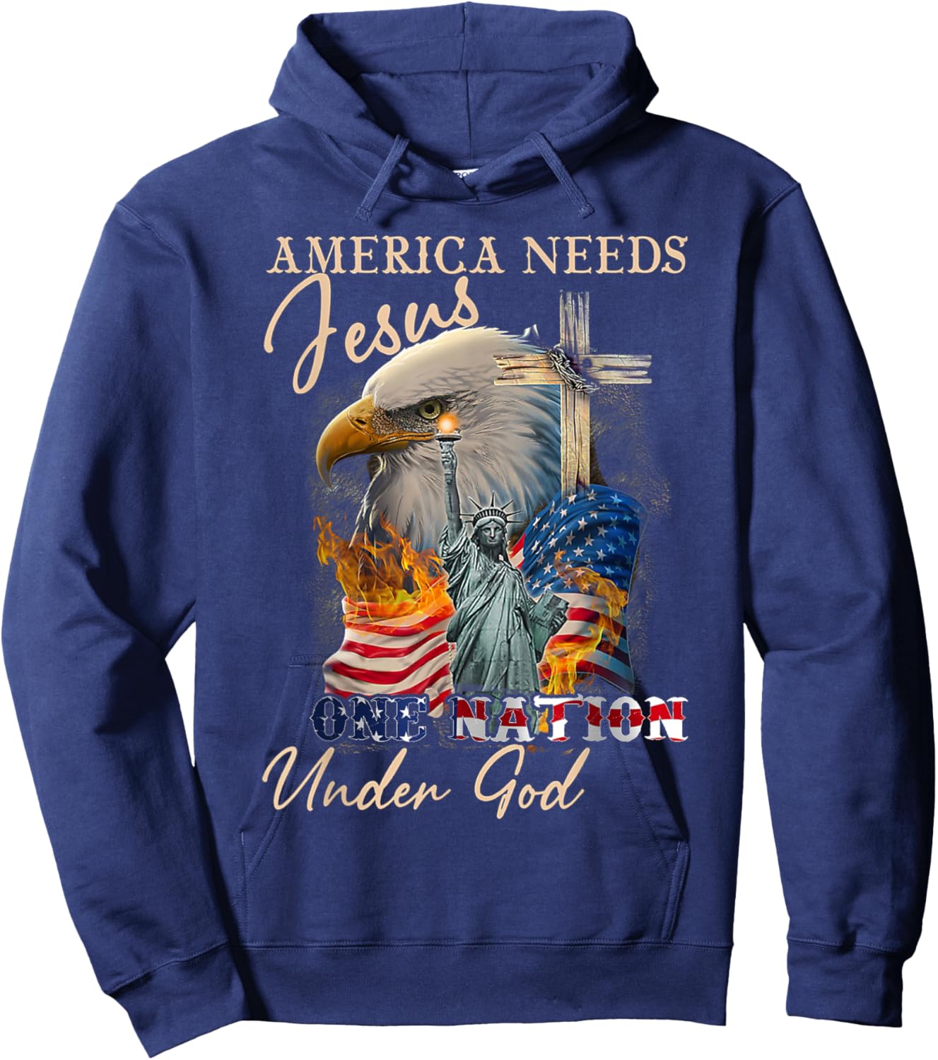 America Needs Jesus One Nation Under God Eagle Christian Hoodie - Hoodie | Navy