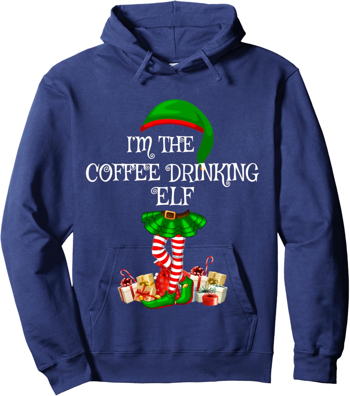 Matching Family Group I'm The Coffee Drinking Elf Christmas Hoodie - Hoodie | Navy