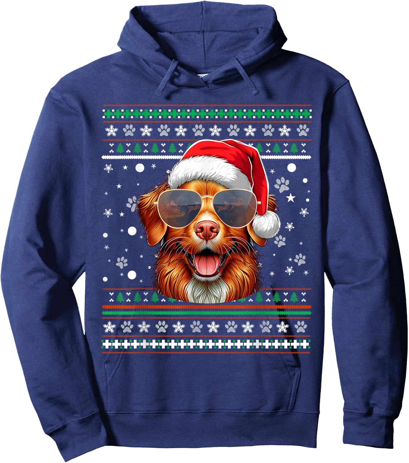 Ugly Sweater Santa Nova Scotia Duck Tolling Retriever Dog Hoodie - Hoodie | Navy