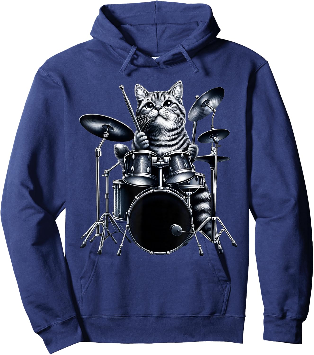 Cute Cat Playing Drums Cats Drummer Music Men Women Girls Kids Hoodie - Hoodie | Navy