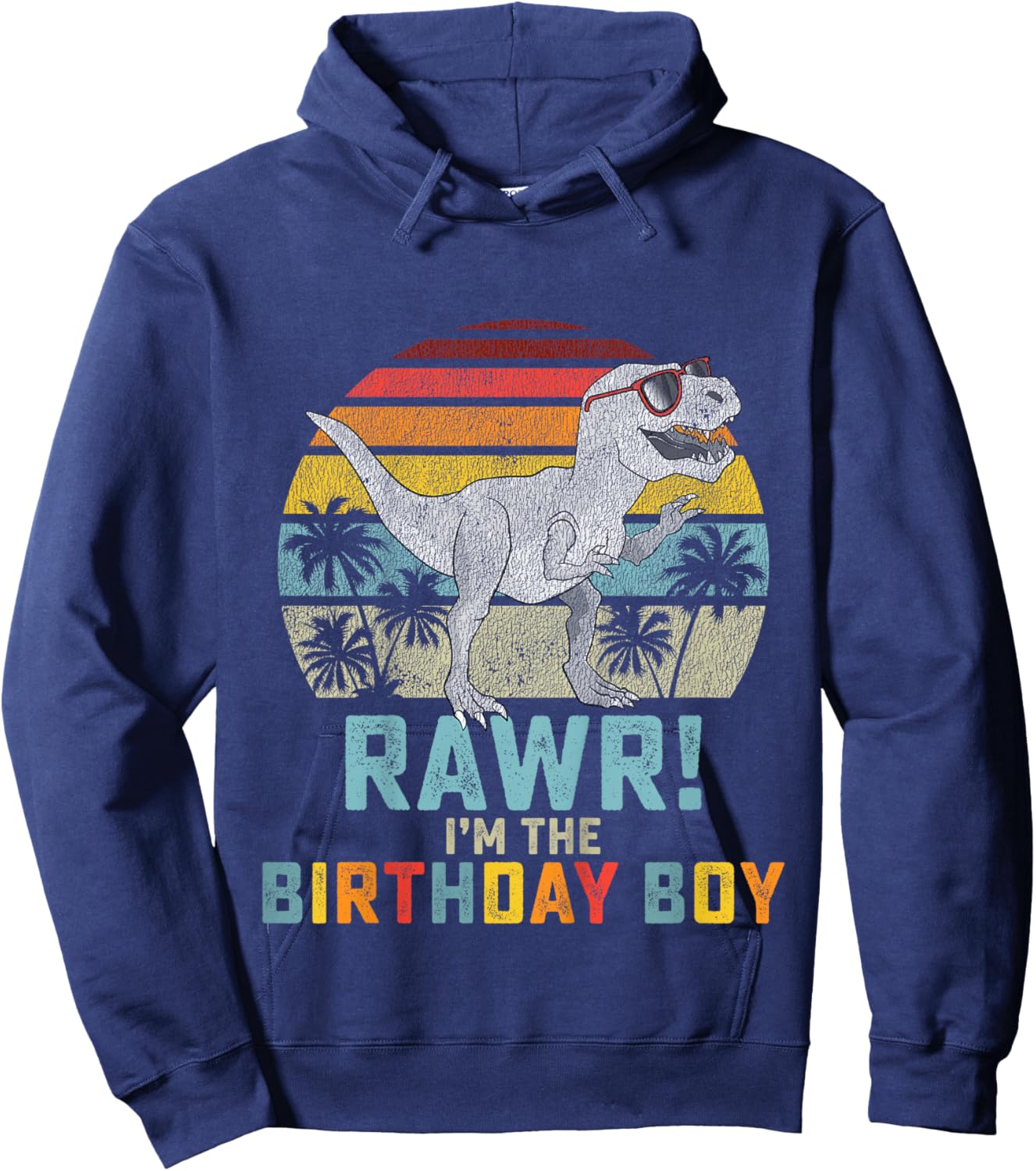 Kids Birthday Boy Dino T Rex Dinosaur Boys Matching Family Hoodie - Hoodie | Navy