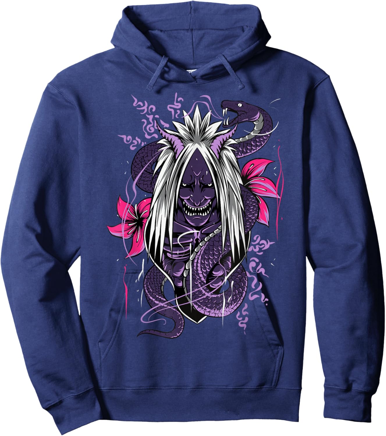 Japanese Anime Mask Kitsune Orochi Samurai Oni Snake Hoodie - Hoodie | Navy