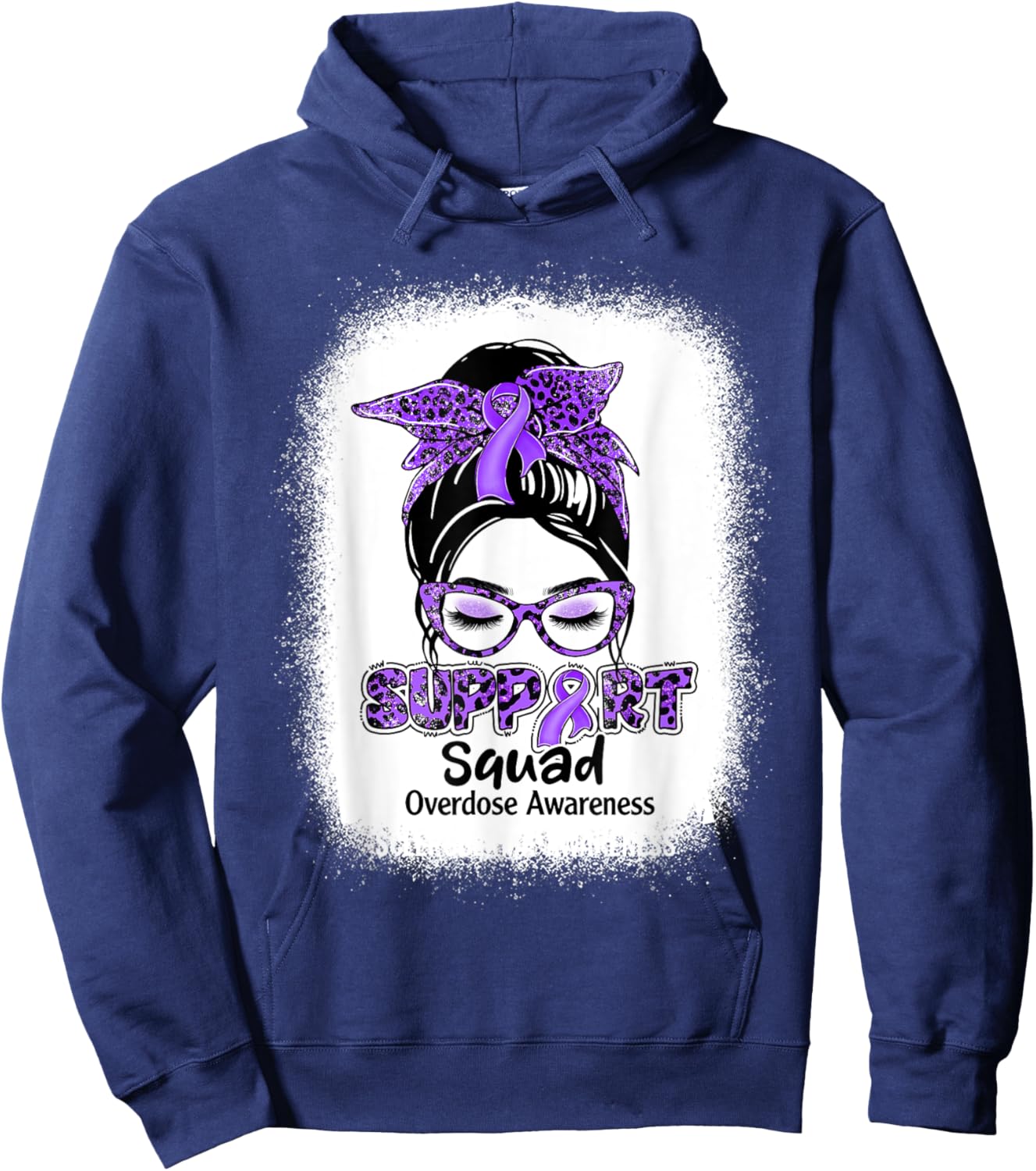 Support Squad Messy Bun Purple Ribbon Overdose Awareness Hoodie - Hoodie | Navy
