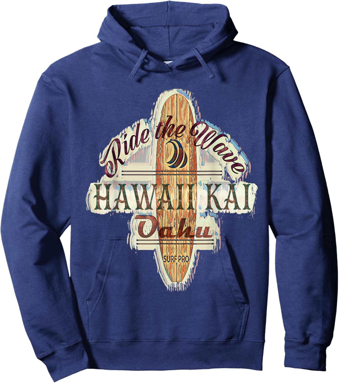 Surfing, Surfboard, Distressed Longboard Hawaii Kai Oahu Hoodie - Hoodie | Navy