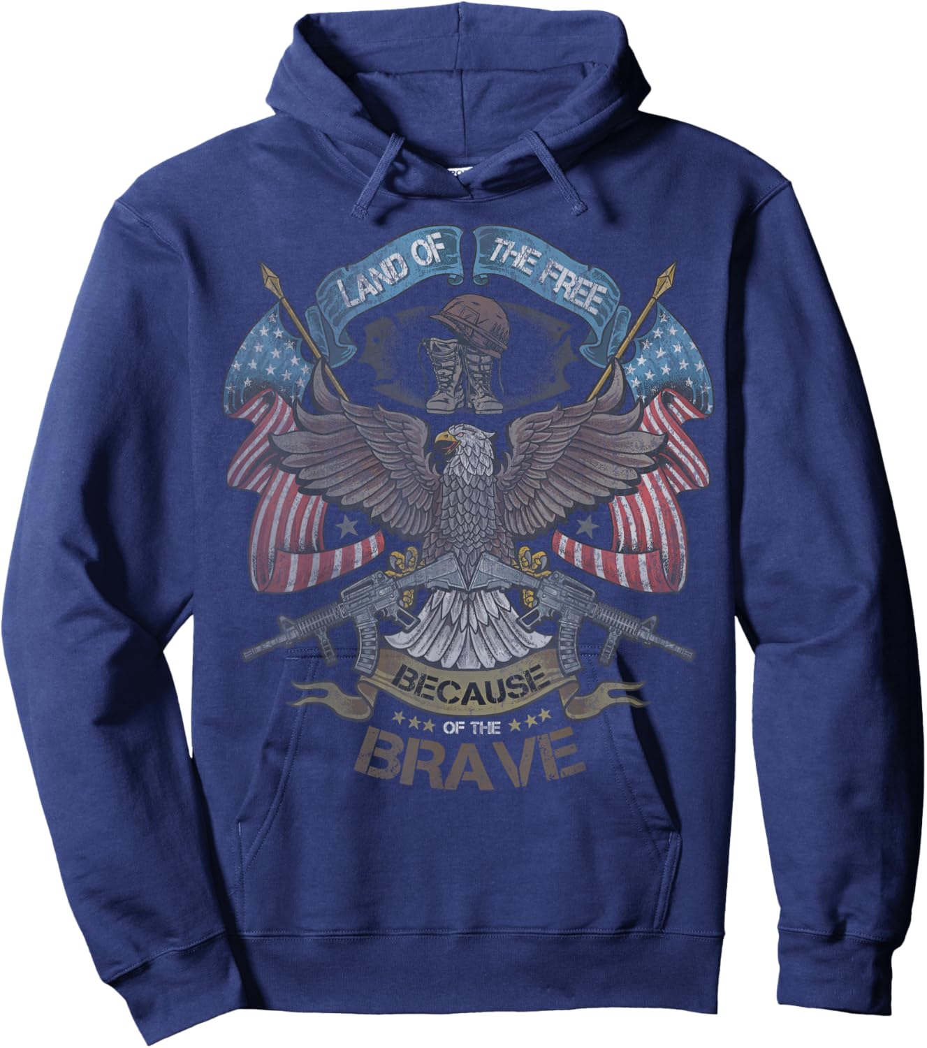 America Eagle | Land of the Free Because of the Brave Hoodie - Hoodie | Navy