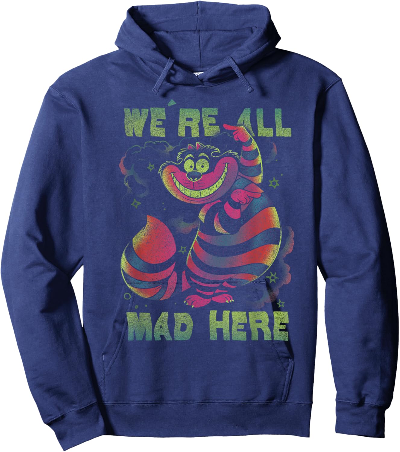 Disney Alice In Wonderland Cheshire Cat Neon All Mad Here Short Sleeve Hoodie - Hoodie | Navy