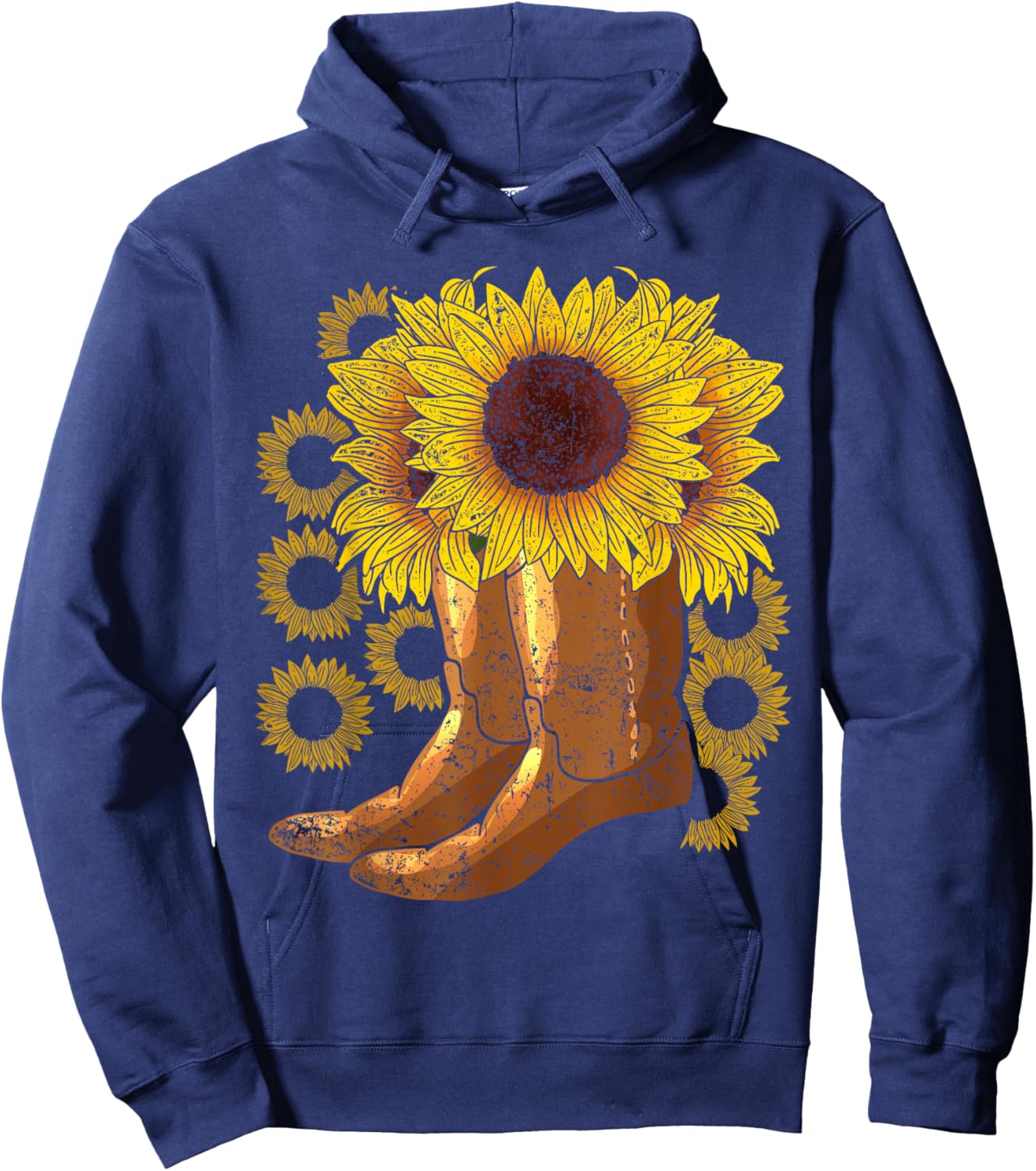 Yellow Flower Farmer Women Gift Cowboy Boots Sunflower Hoodie - Hoodie | Navy