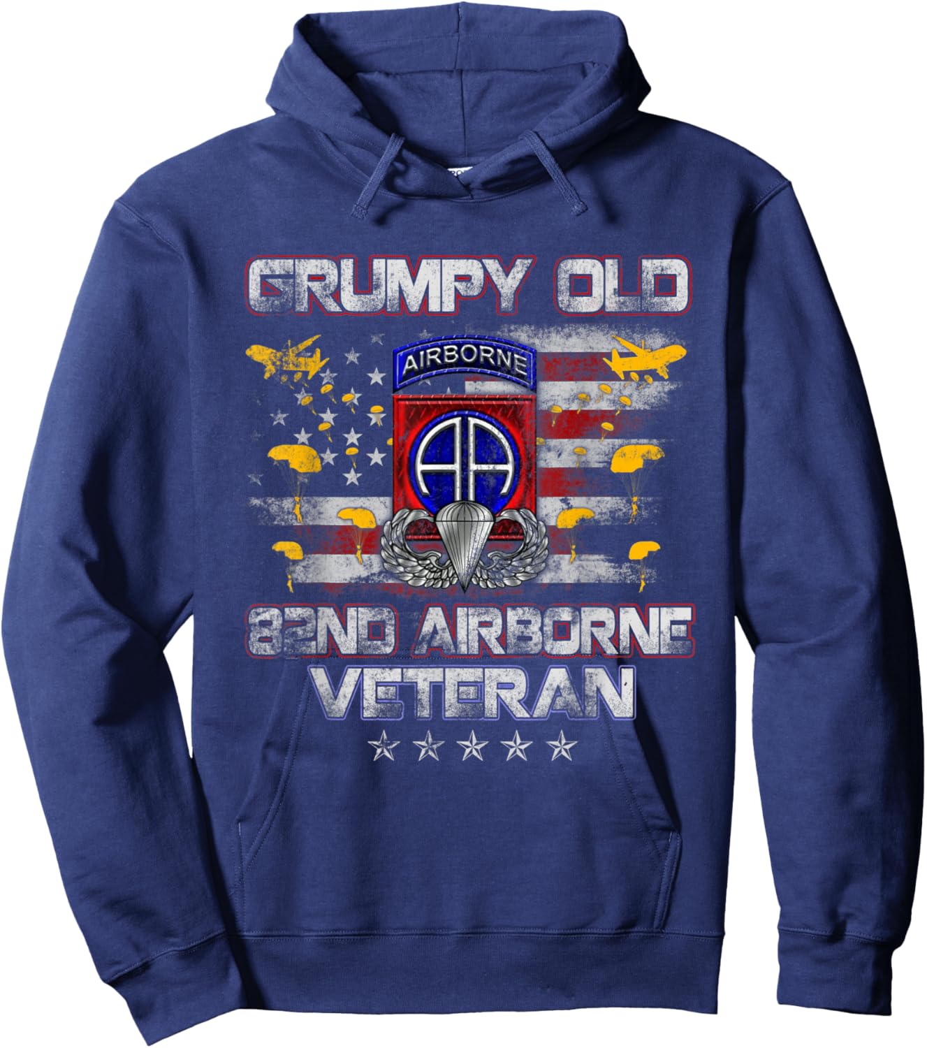 I'm A Grumpy Old 82nd Airborne Div Paratrooper Veteran Flag Hoodie - Hoodie | Navy