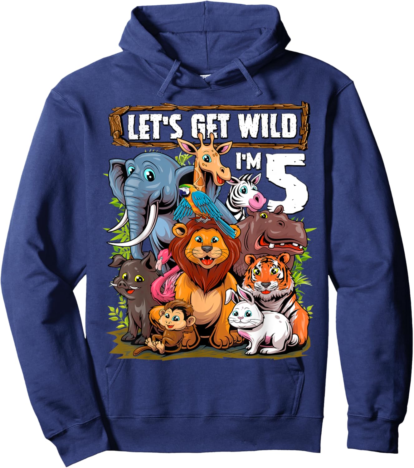 5 Year Old Zoo Birthday Safari Jungle Animals 5th Birthday Hoodie - Hoodie | Navy