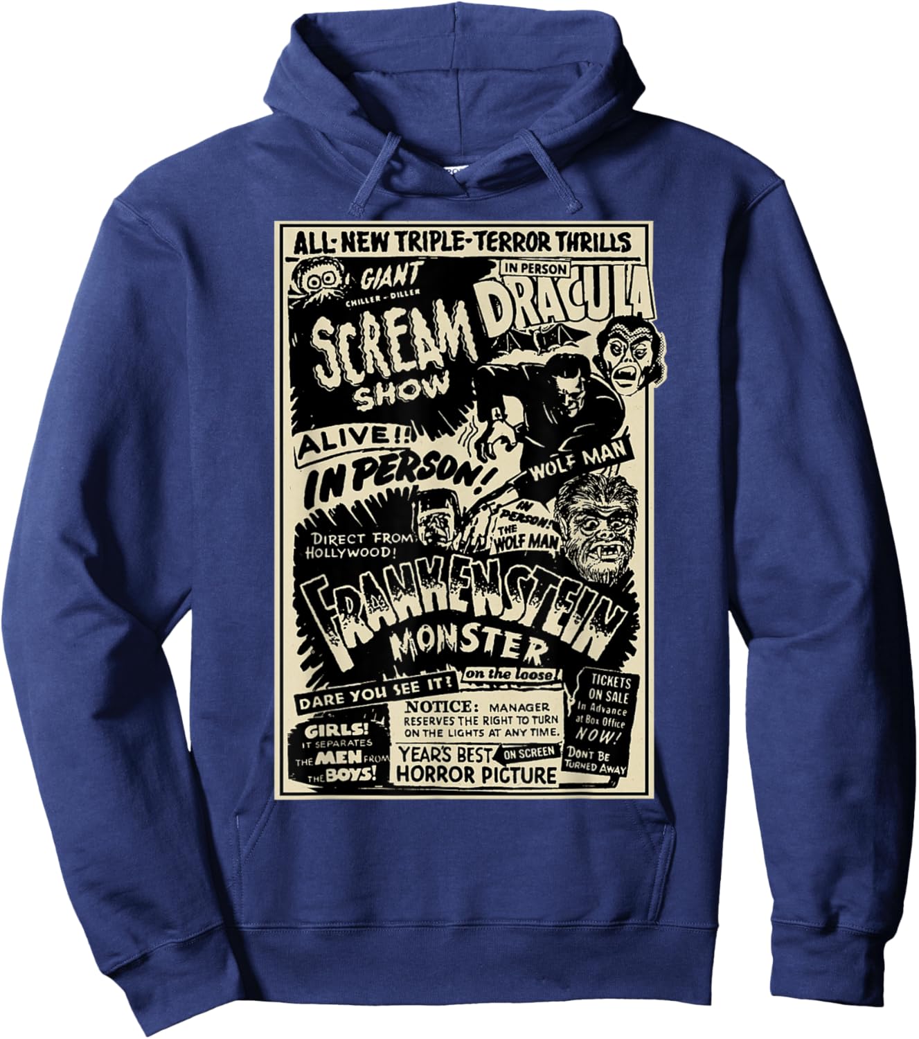 Horror Movie Monster Mummy Dracula Werewolf Frankenstein Hoodie - Hoodie | Navy