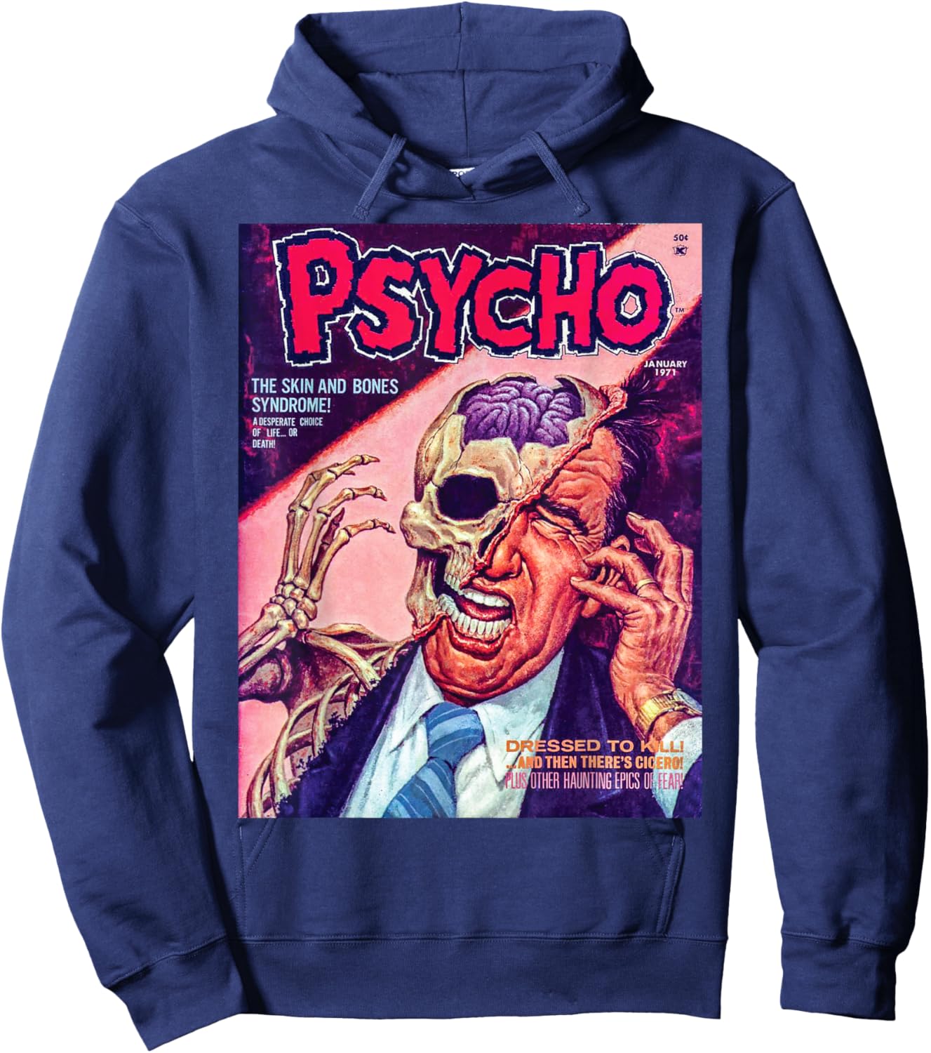 Skull Halloween Horror Vintage Comic Book Retro Funny Scary Hoodie - Hoodie | Navy