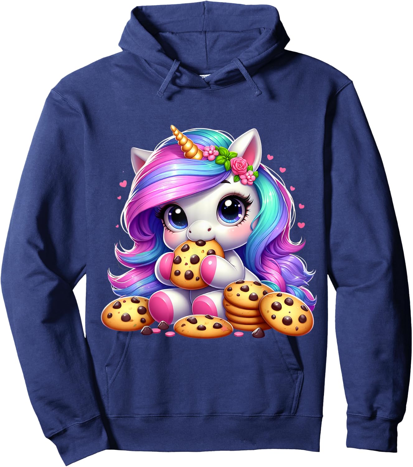 Unicorn Eating Chocolate Chip Cookies Men Women Kids Hoodie - Hoodie | Navy