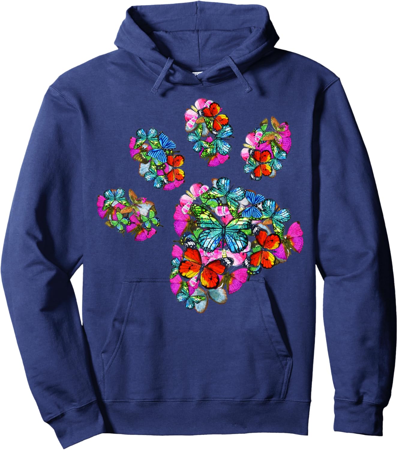 Paw Print of Colorful Butterfly - Cat or Dog Paw Hoodie - Hoodie | Navy