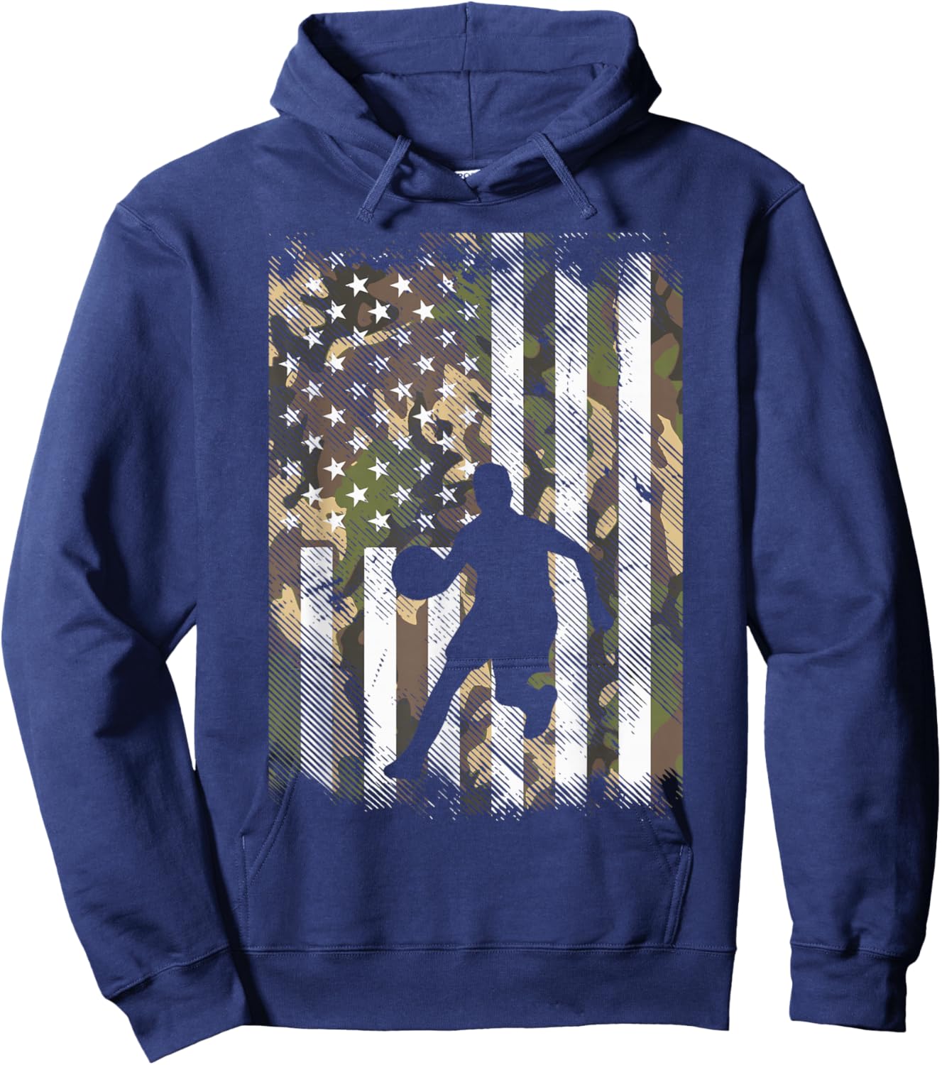 Camo Flag Basketball Vintage Patriotic Baller Men Women Kids Hoodie - Hoodie | Navy
