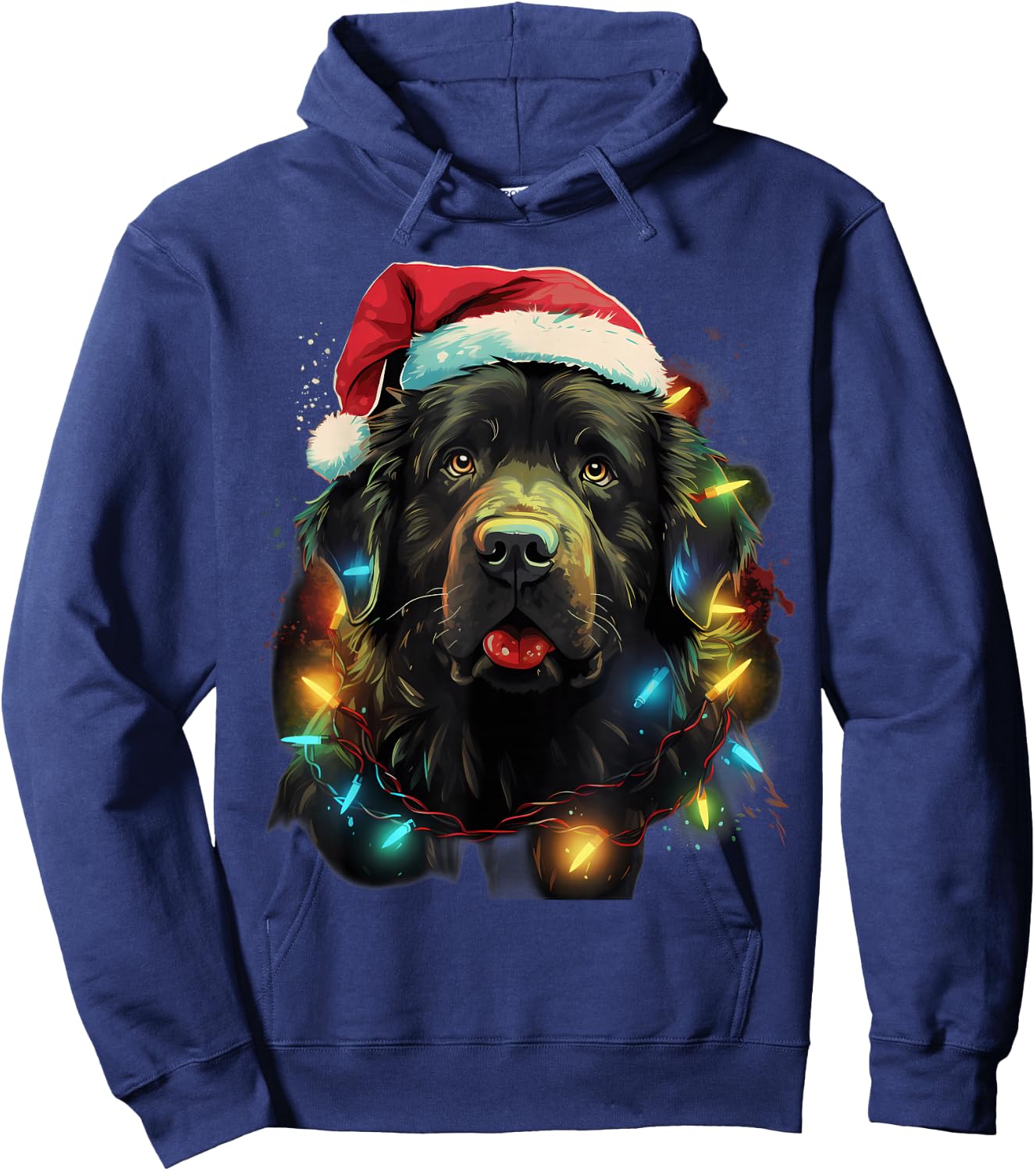 Xmas Newfie Dog Tangled Christmas Lights Women Kids Hoodie - Hoodie | Navy