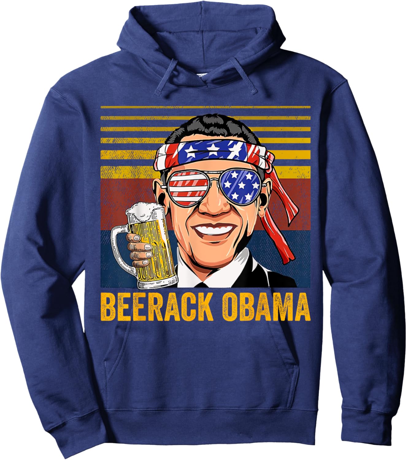 Beerack Obama Drinking Beer Funny 4th of July Women Men Hoodie - Hoodie | Navy