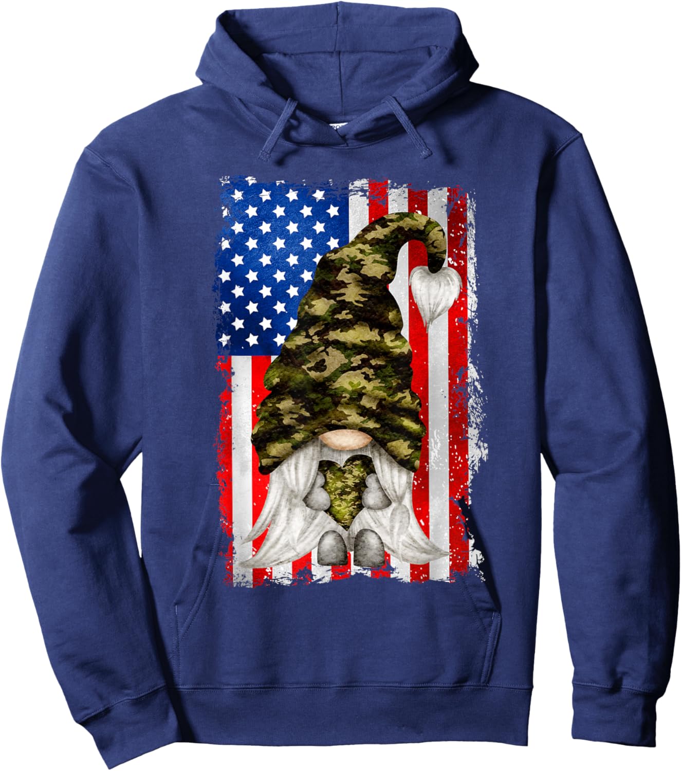 Patriotic Veteran Mom Heart And Love For America Camo Gnome Hoodie - Hoodie | Navy