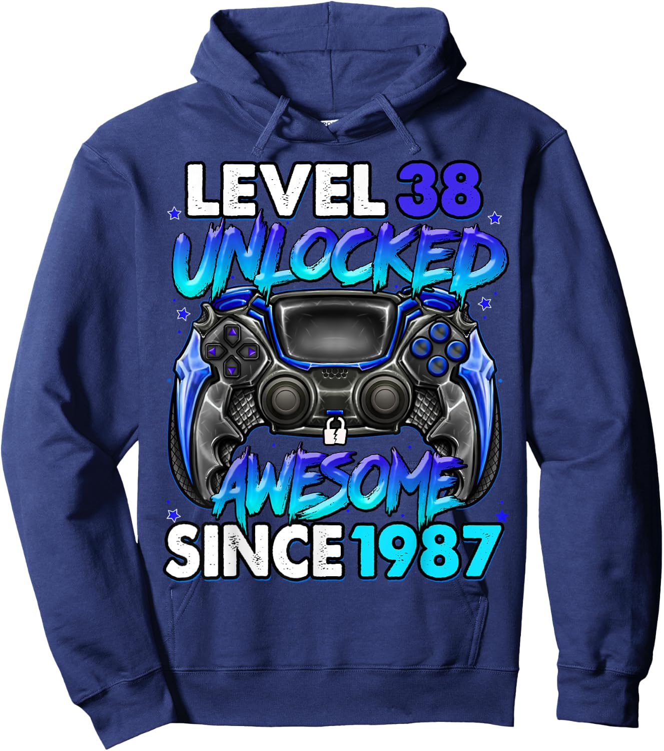 Level 38 Unlocked Awesome Since 1987 38th Birthday Gaming Hoodie - Hoodie | Navy