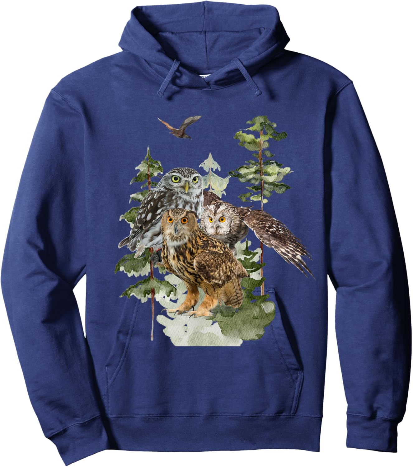 Wildlife Mountain Owls in the Woods Hoodie - Hoodie | Navy
