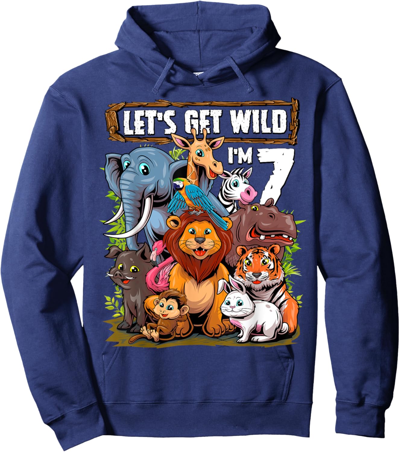 7 Year Old Zoo Birthday Safari Jungle Animals 7th Birthday Hoodie - Hoodie | Navy